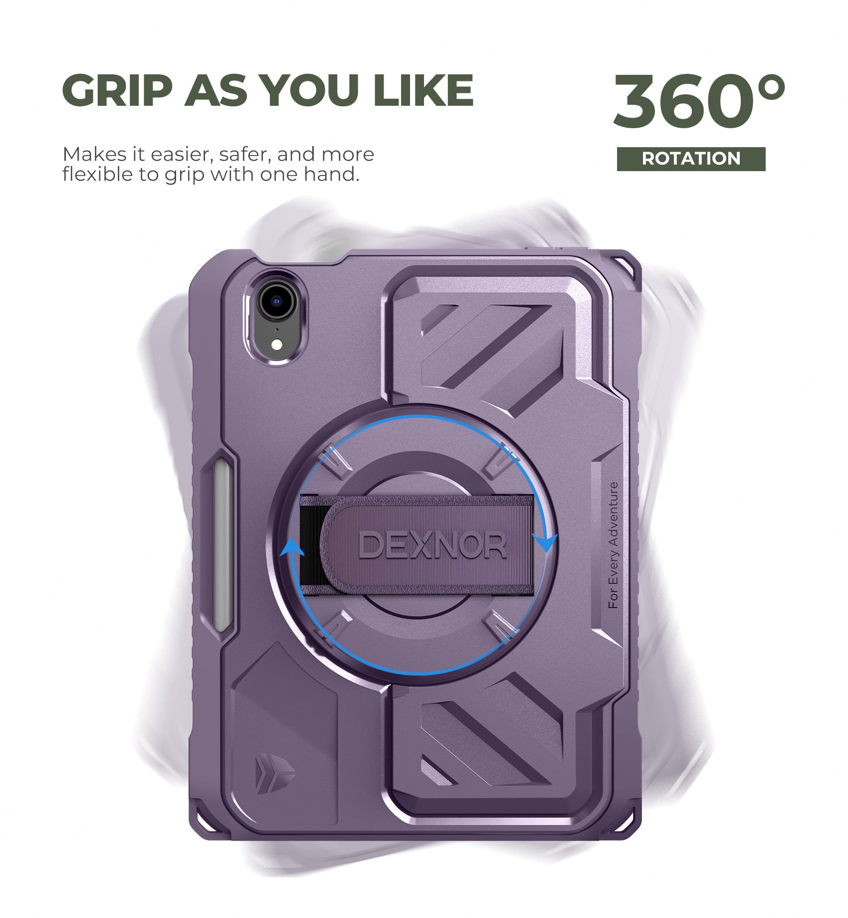 Dexnor Case for iPad mini 7th generation A17 Pro 2024 8.3 inch Rugged Protective with 360° Rotating Hand Strap Large Stand Screen Protector Pencil Holder Shockproof Full Body Cover