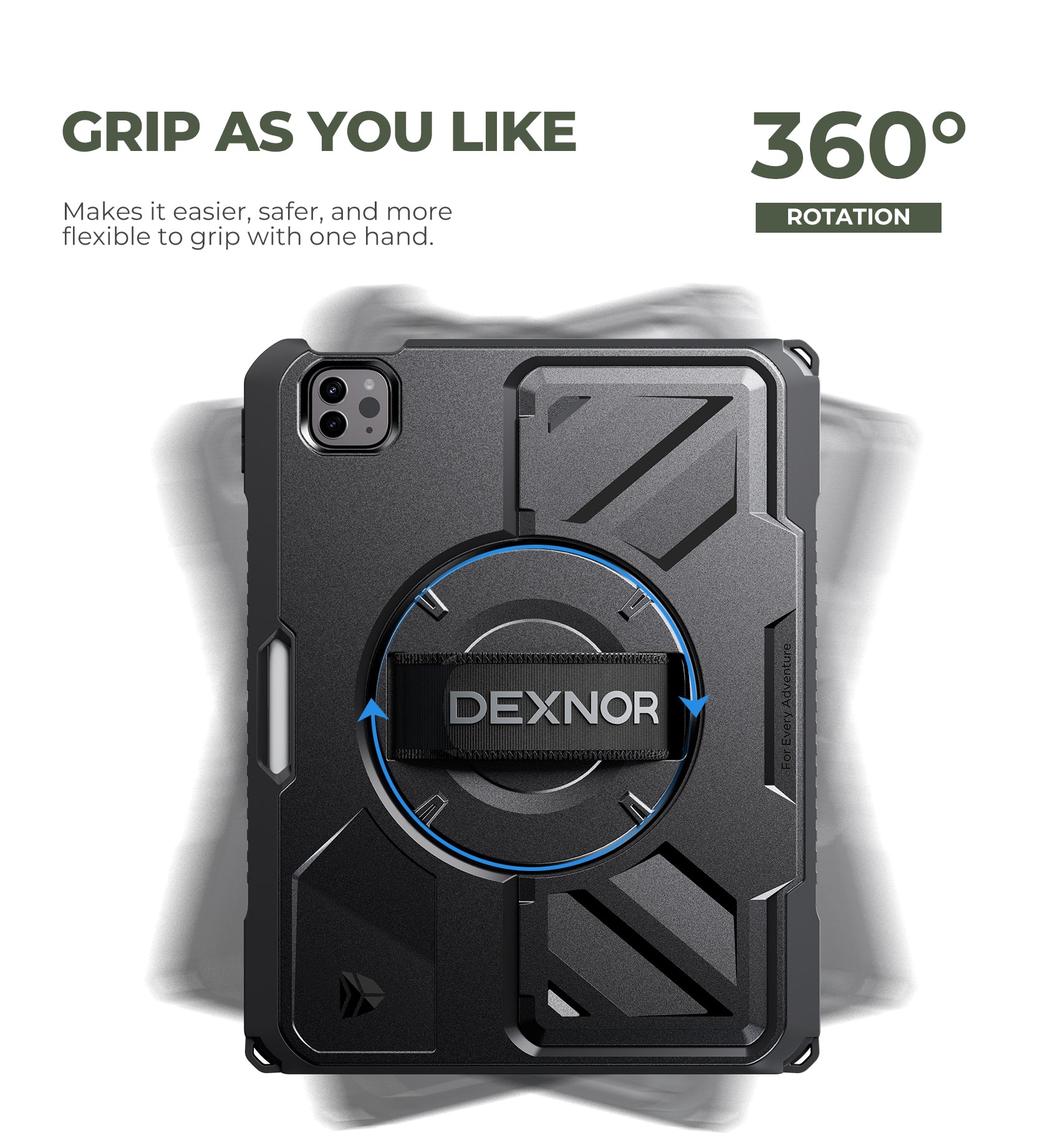 Dexnor Case for iPad Pro 11 inch 2nd Gen 2020 Rugged Protective with 360° Rotating Hand Strap Stand Screen Protector Pencil Holder Shockproof Bumper Cover