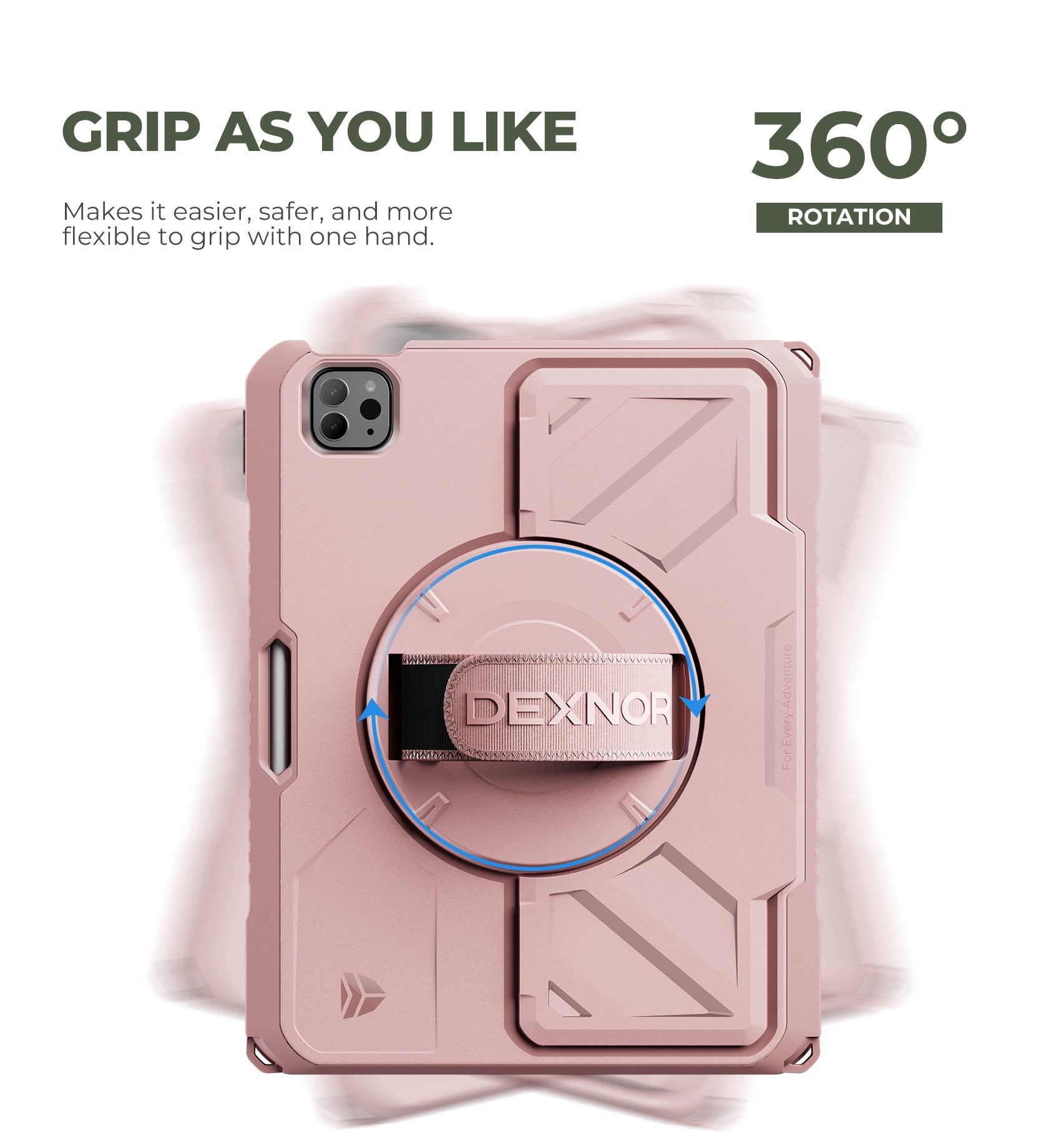 Dexnor Case for iPad Pro 11 inch 2nd Gen 2020 Rugged Protective with 360° Rotating Hand Strap Stand Screen Protector Pencil Holder Shockproof Bumper Cover