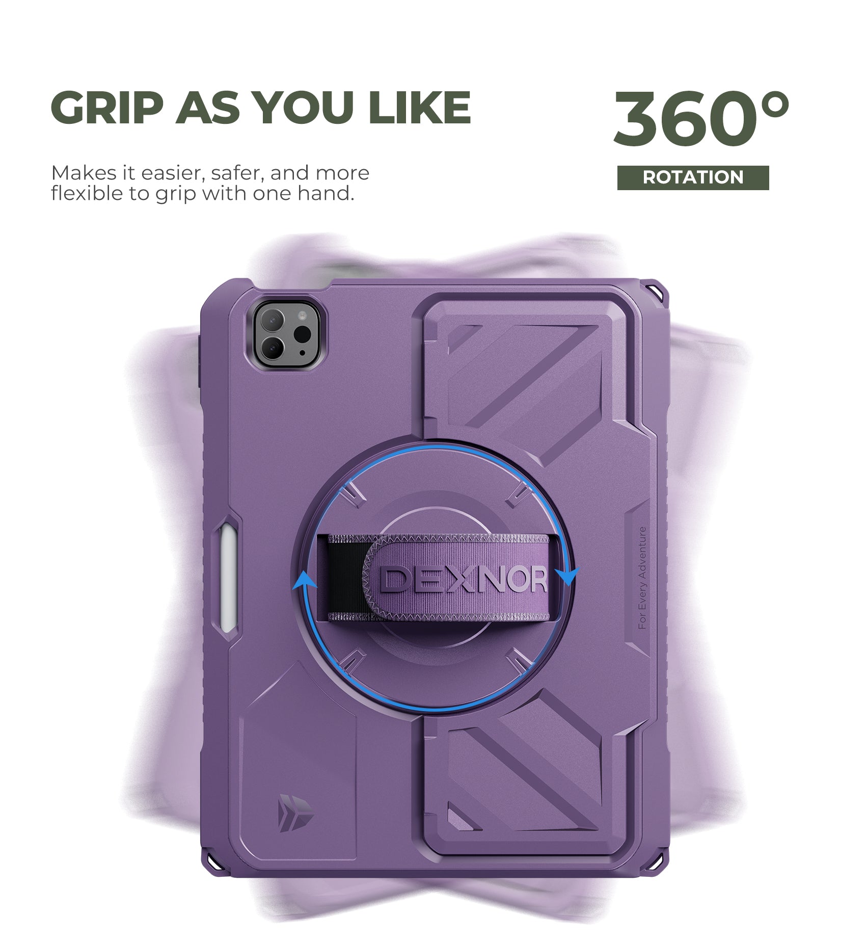 Dexnor Case for iPad Pro 11 inch 2nd Gen 2020 Rugged Protective with 360° Rotating Hand Strap Stand Screen Protector Pencil Holder Shockproof Bumper Cover