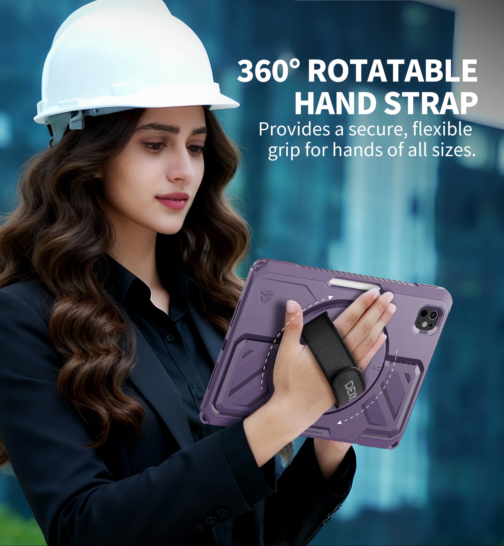 Dexnor Tablet Case for iPad Pro 11 inch M5 2025/M4 2024, Rugged with 360° Rotating Hand Strap Screen Protector Pencil Holder Shockproof Full-Body Cover