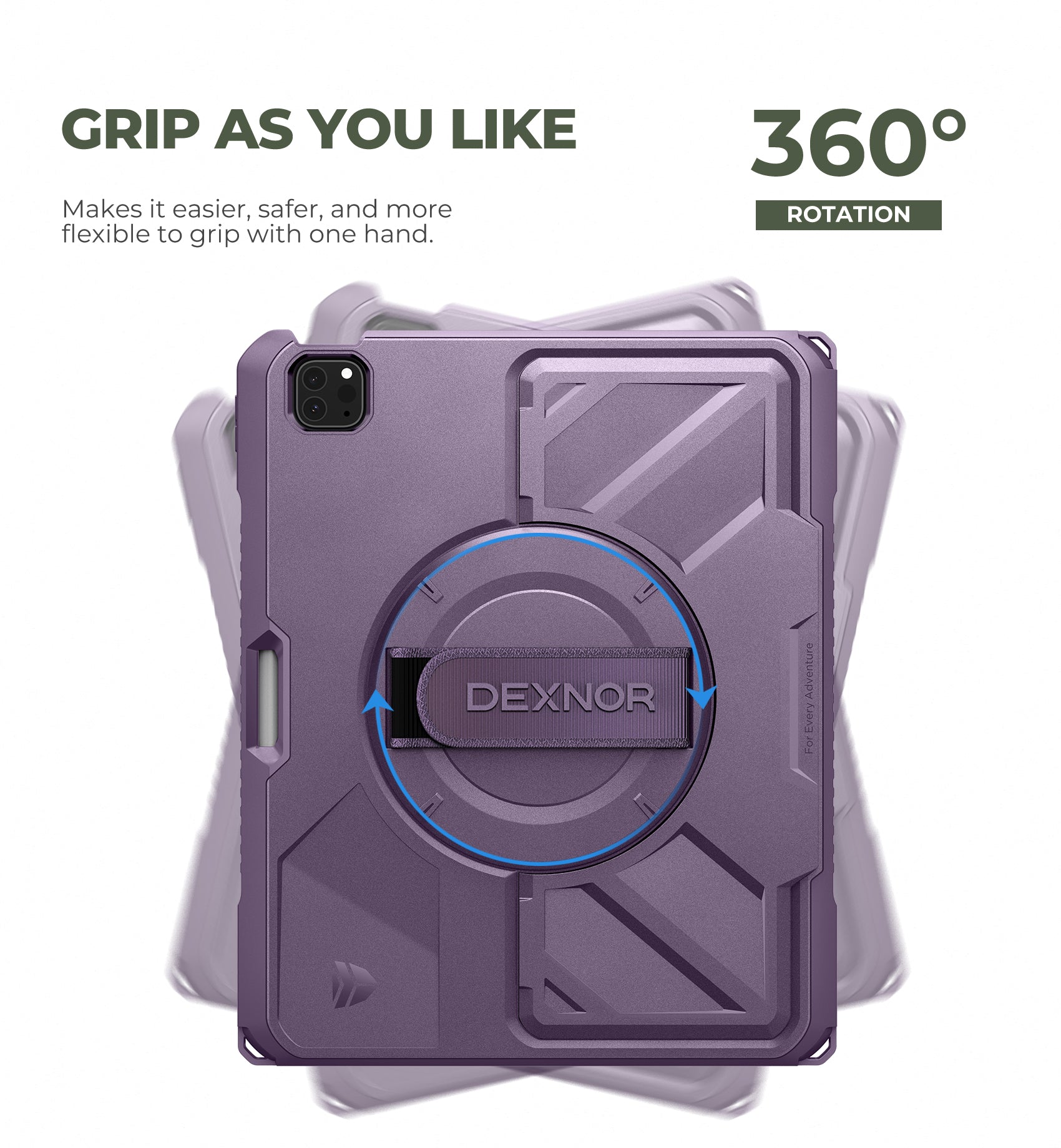 Dexnor Case for iPad Pro 12.9 inch 5th Gen 2021 Rugged Protective with 360° Rotating Hand Strap Stand Screen Protector Pencil Holder Shockproof Cover