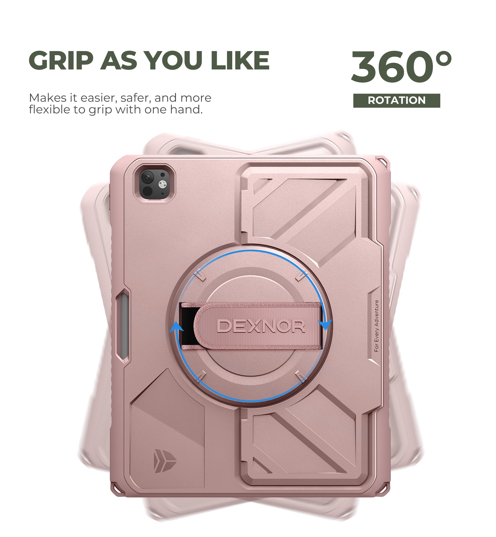 Dexnor Case for iPad Pro 13 inch M4 2024 Rugged Protective with 360° Rotating Hand Strap Large Steady Stand Screen Protector Pencil Holder Shockproof Full-Body Bumper Cover