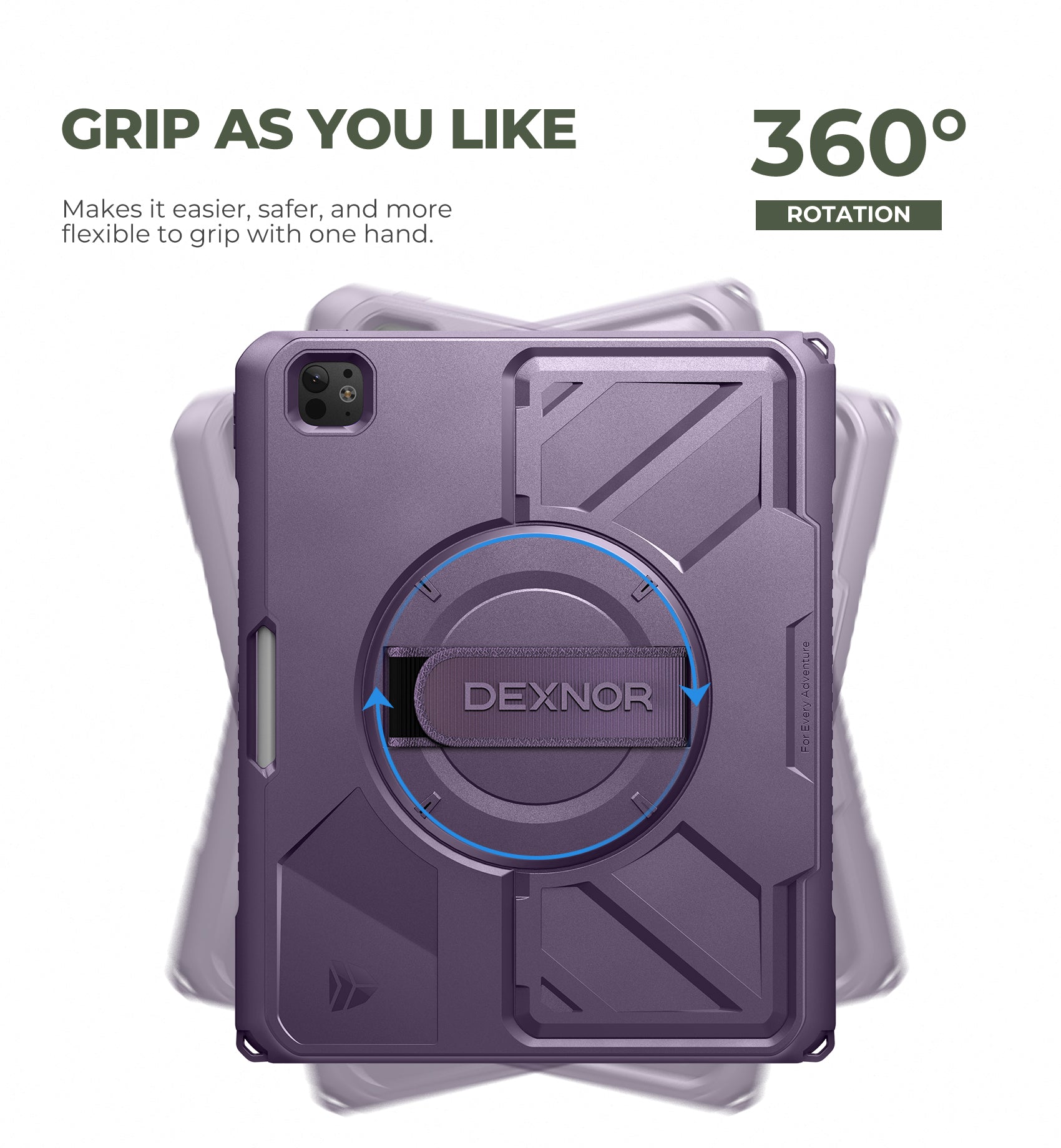 Dexnor Case for iPad Pro 13 inch M4 2024 Rugged Protective with 360° Rotating Hand Strap Large Steady Stand Screen Protector Pencil Holder Shockproof Full-Body Bumper Cover