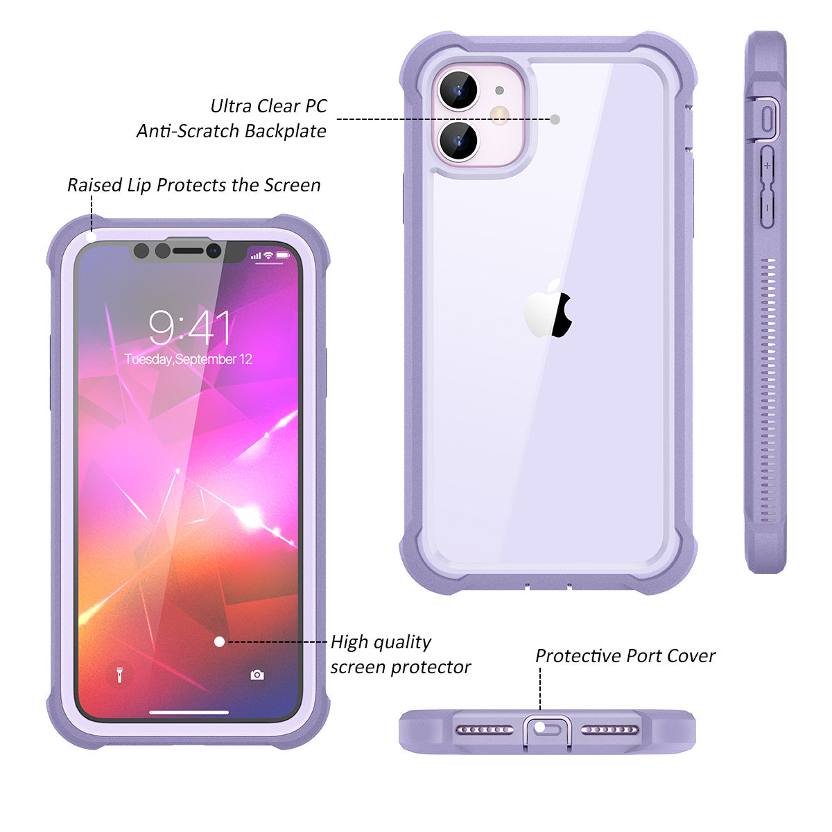 Dexnor Case for iPhone 11 with Screen Protector Clear Rugged 360 Full Body Protective Shockproof Hard Back Defender Dual Layer Heavy Duty Bumper Cover