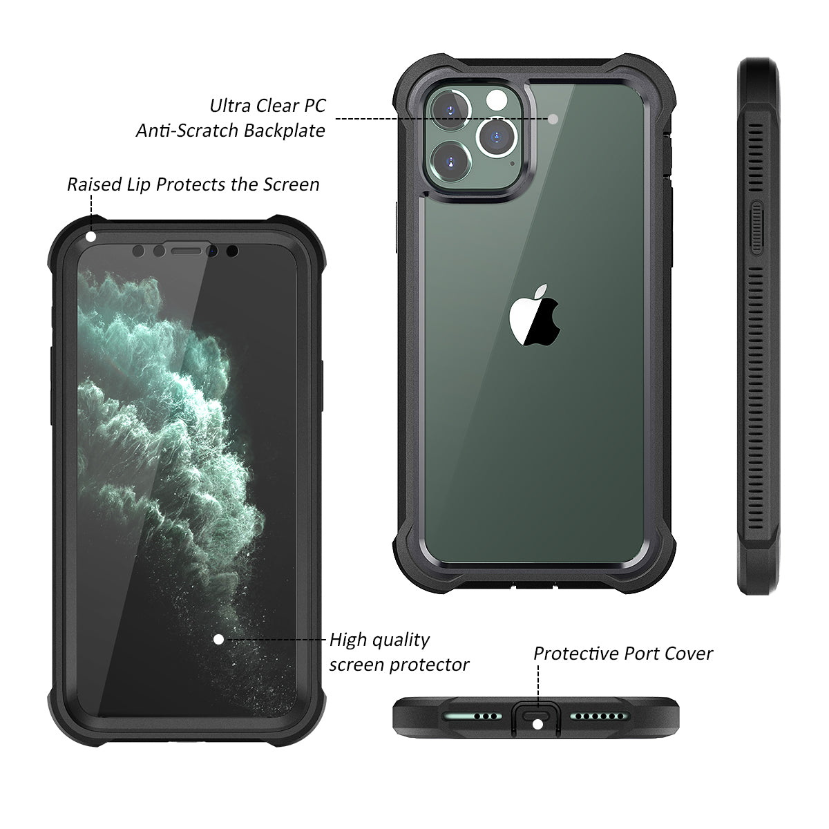 Dexnor for Case iPhone 11 Pro with Screen Protector Clear Rugged Full Body Protective Shockproof Hard Back Defender Dual Layer Heavy Duty Bumper Cover