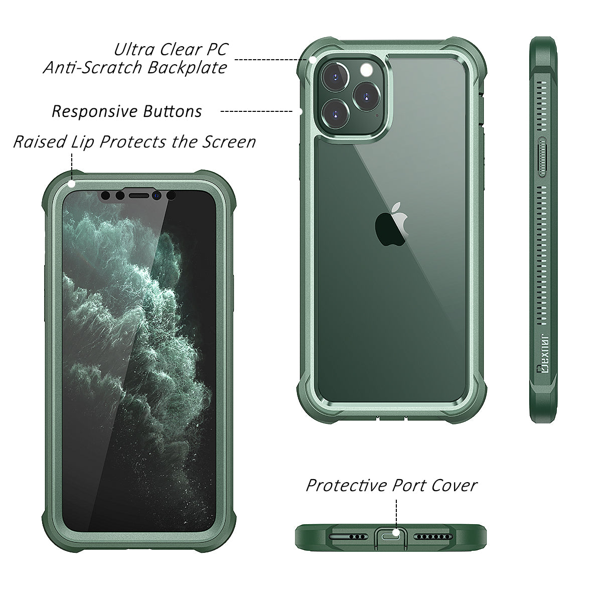 Dexnor for Case iPhone 11 Pro with Screen Protector Clear Rugged Full Body Protective Shockproof Hard Back Defender Dual Layer Heavy Duty Bumper Cover