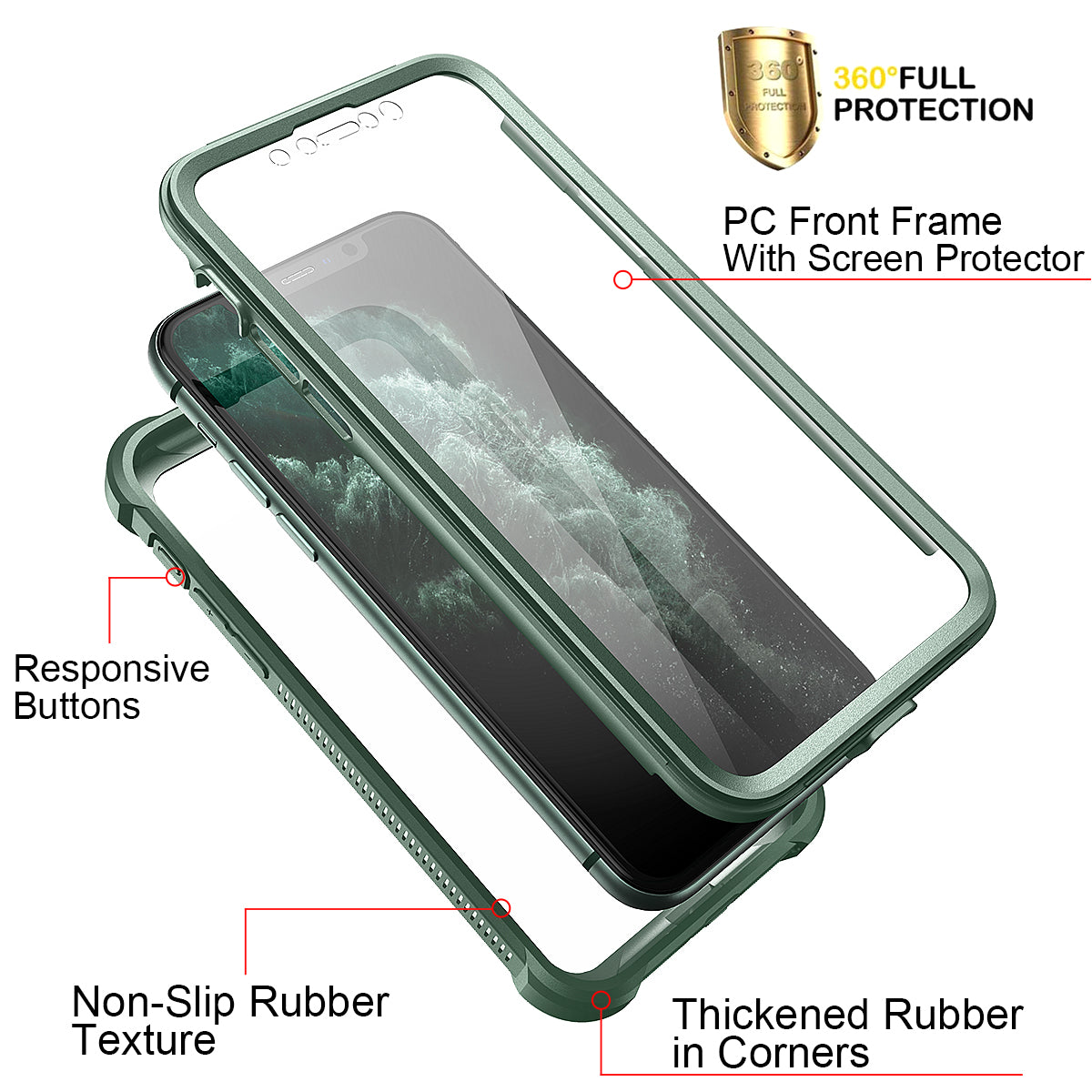 Dexnor for Case iPhone 11 Pro with Screen Protector Clear Rugged Full Body Protective Shockproof Hard Back Defender Dual Layer Heavy Duty Bumper Cover