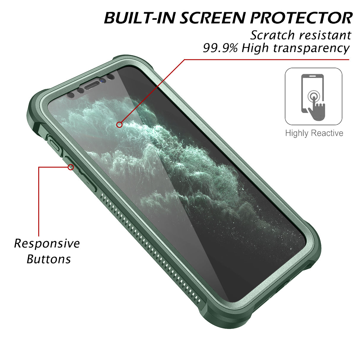 Dexnor for Case iPhone 11 Pro with Screen Protector Clear Rugged Full Body Protective Shockproof Hard Back Defender Dual Layer Heavy Duty Bumper Cover