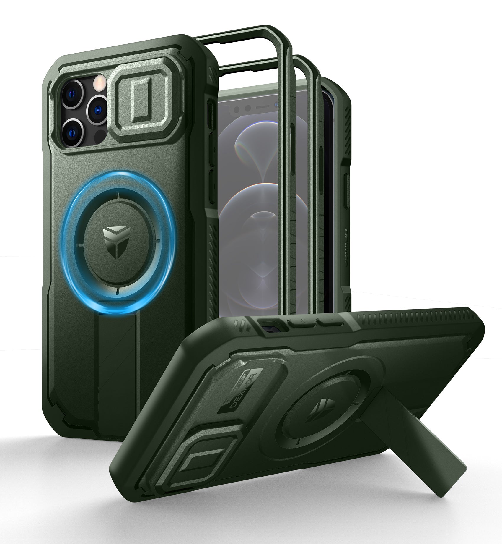 Dexnor Case for iPhone 12 with Slide Camera Cover Adjustable Kickstand Built in Screen Protector Magsafe Rugged Shockproof Bumper Heavy Duty Protective Cover