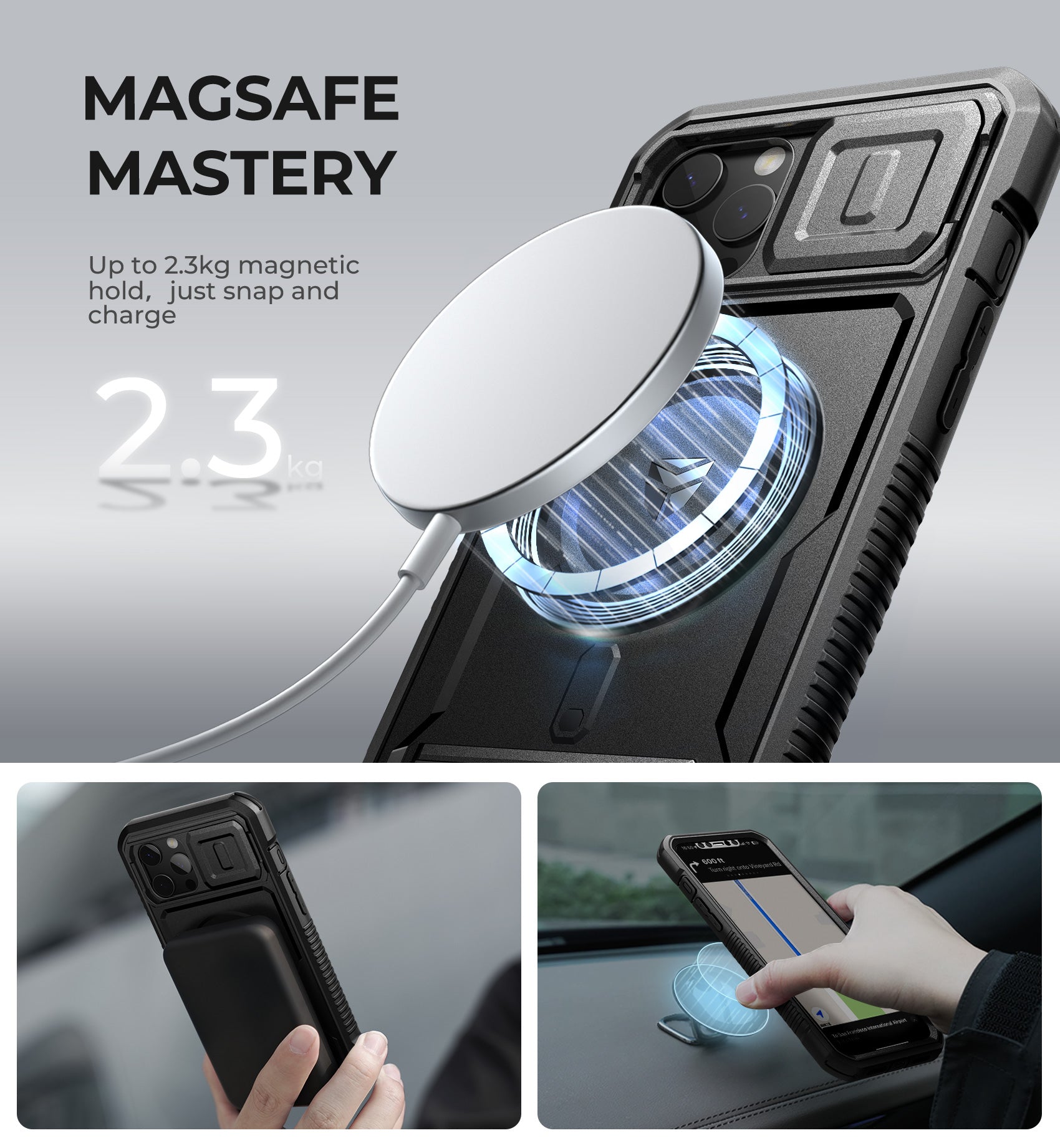 Dexnor Case for iPhone 12 Pro Max with Camera Cover Compatible with MagSafe Built-in Screen Protector Heavy-Duty Shockproof Full-Body Rugged Protective Magnetic Cover with Kickstand