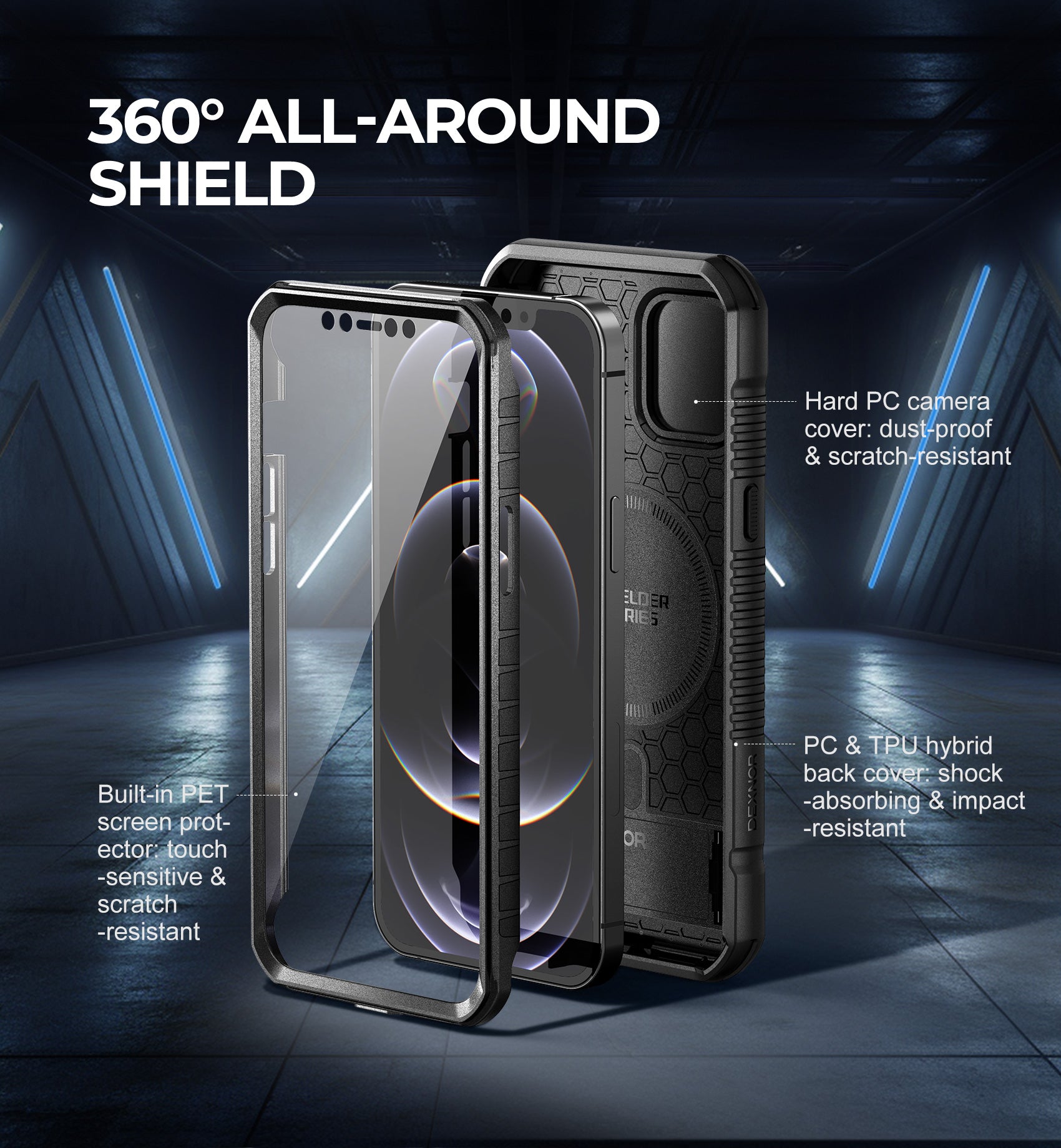 Dexnor Case for iPhone 12 Pro Max with Camera Cover Compatible with MagSafe Built-in Screen Protector Heavy-Duty Shockproof Full-Body Rugged Protective Magnetic Cover with Kickstand