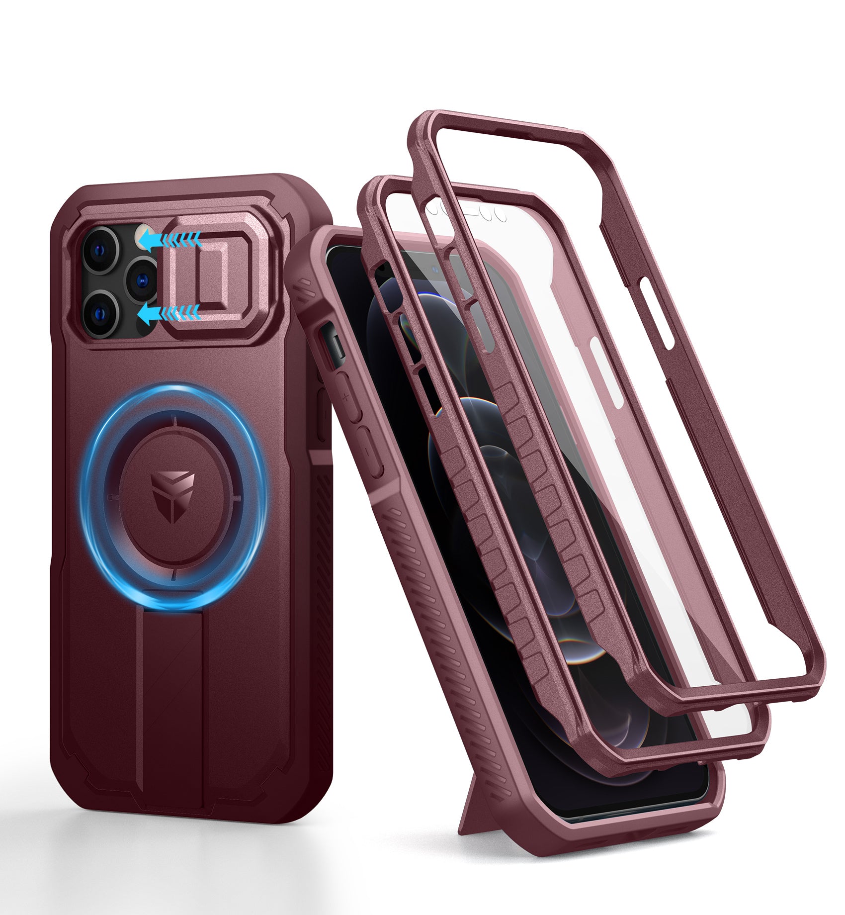 Dexnor Case for iPhone 12 Pro with Slide Camera Cover Adjustable Kickstand Built-in Screen Protector Magsafe Rugged Shockproof Bumper Heavy Duty Protective Cover