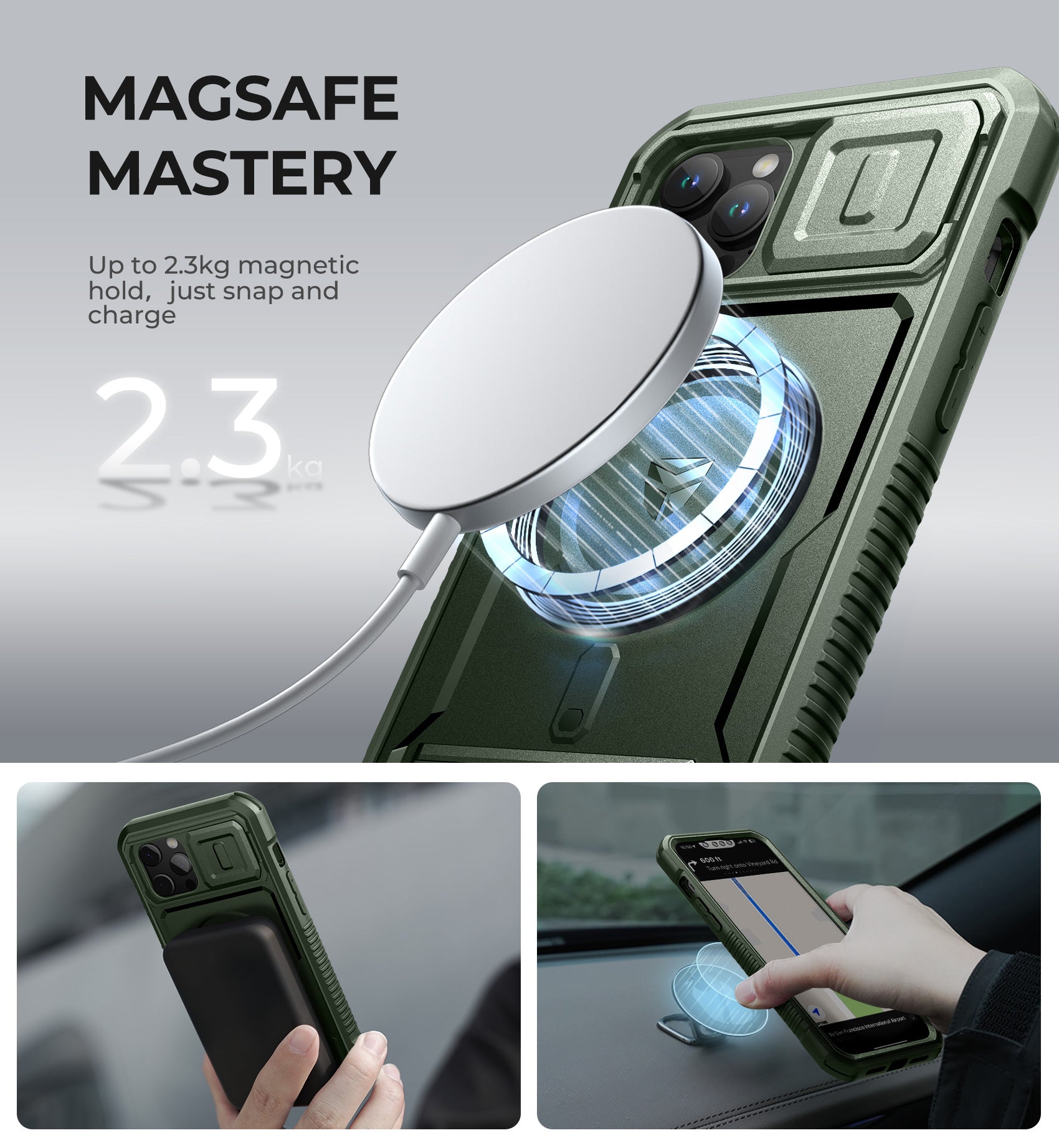 Dexnor Case for iPhone 13 Pro Max with Camera Cover Compatible with MagSafe Built-in Screen Protector Heavy-Duty Shockproof Full-Body Rugged Protective Magnetic Cover with Kickstand