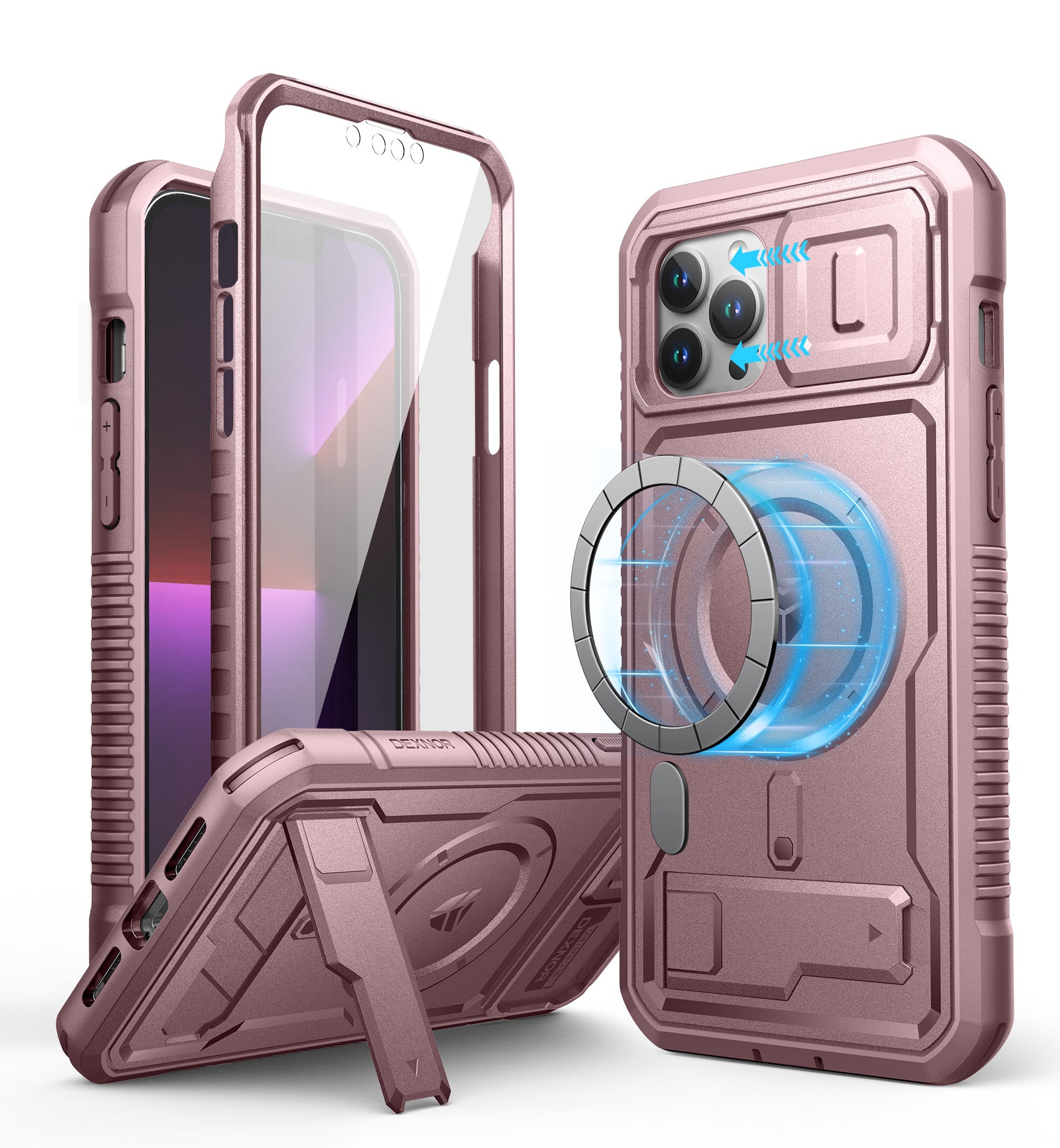 Dexnor Case for iPhone 13 Pro Max with Camera Cover Compatible with MagSafe Built-in Screen Protector Heavy-Duty Shockproof Full-Body Rugged Protective Magnetic Cover with Kickstand