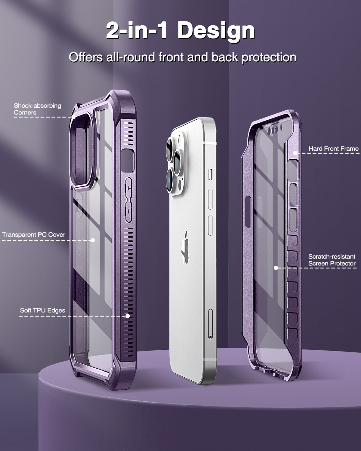 Dexnor Case for iPhone 13 Pro Max with Screen Protector Clear Rugged 360 Full Body Protective Shockproof Hard Back Defender Heavy Duty Cover Bumper