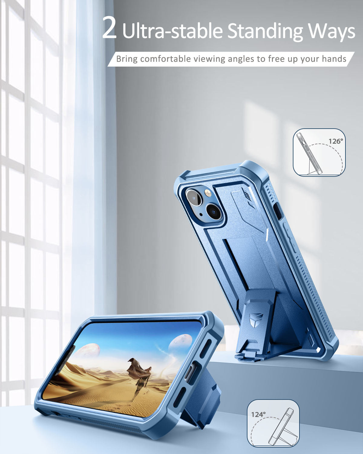 Dexnor for iphone 14/13 Case With Heavy-duty Shockproof Full Body Built-in Screen Protector Adjustable Kickstand