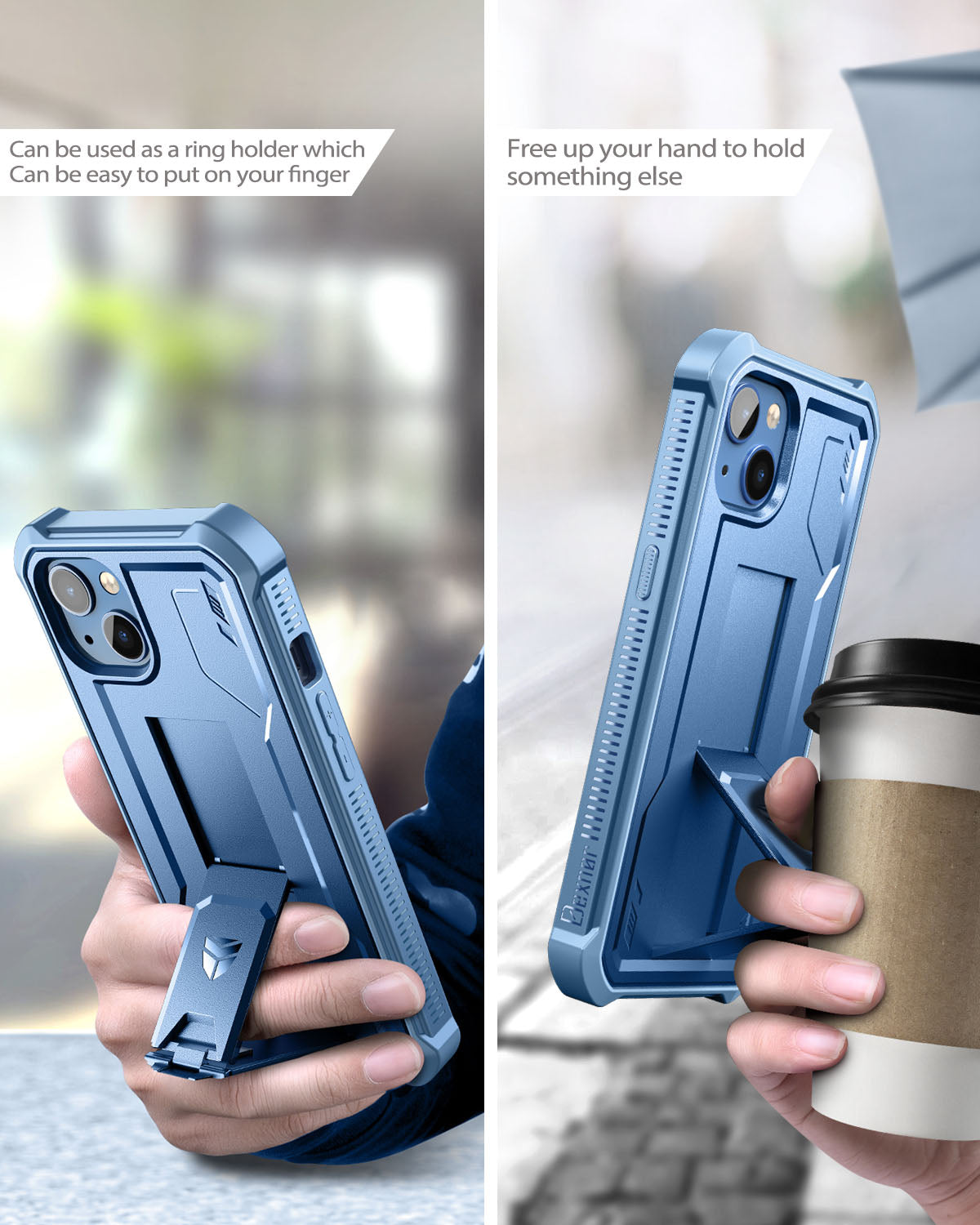 Dexnor for iphone 14/13 Case With Heavy-duty Shockproof Full Body Built-in Screen Protector Adjustable Kickstand