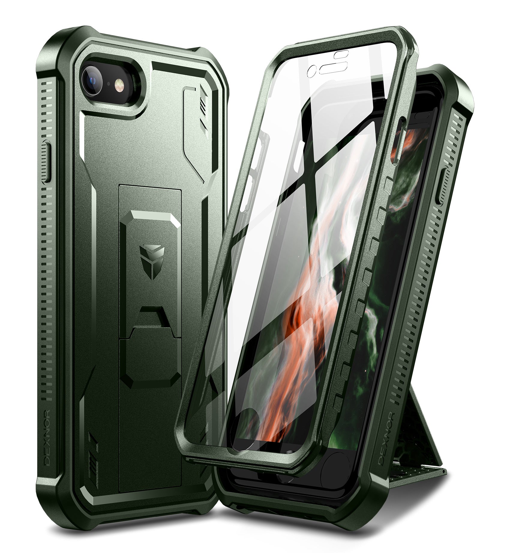 Dexnor Case for iPhone SE 2022 3rd Gen Built in Screen Protector Kickstand Heavy Duty Military Grade Protection