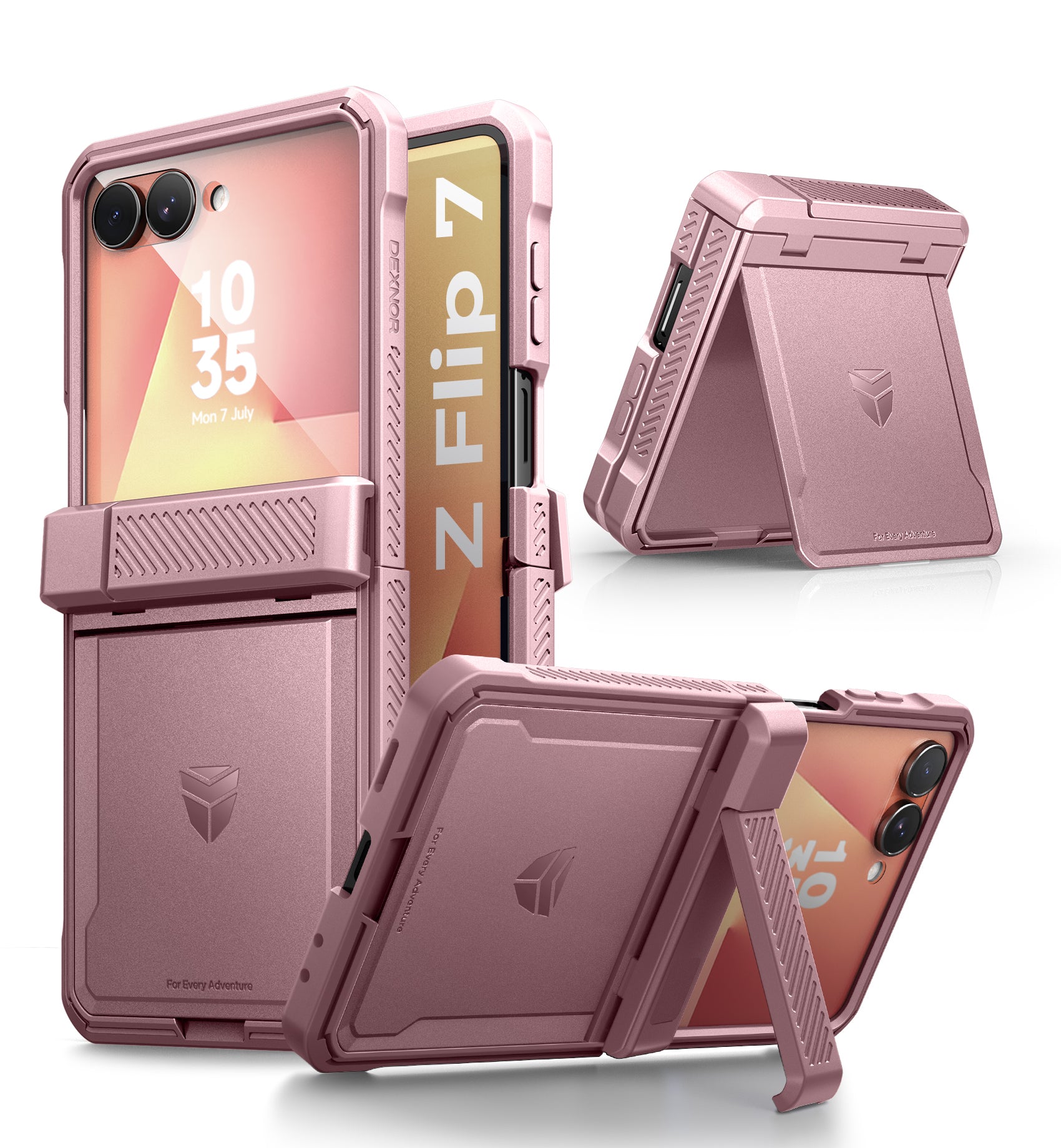 Dexnor Full Body Case For Samsung Galaxy Z Flip 7 with Dual Kickstands Auto-Close Hinge Protection Screen Protector Shockproof Bumper Cover