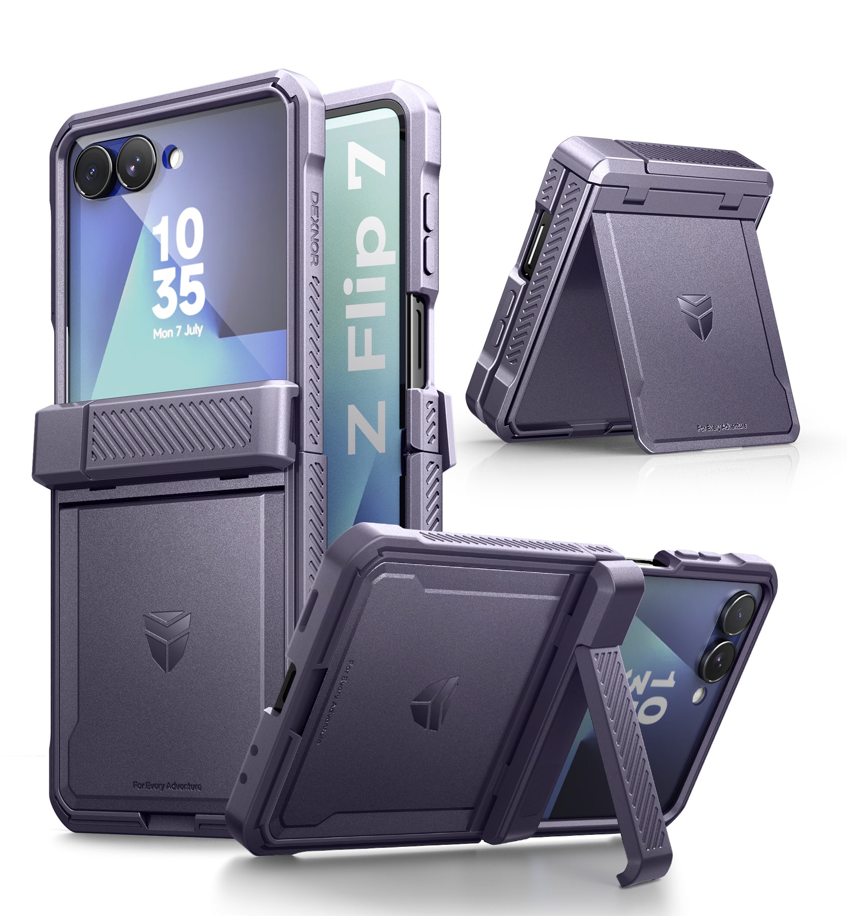 Dexnor Full Body Case For Samsung Galaxy Z Flip 7 with Dual Kickstands Auto-Close Hinge Protection Screen Protector Shockproof Bumper Cover