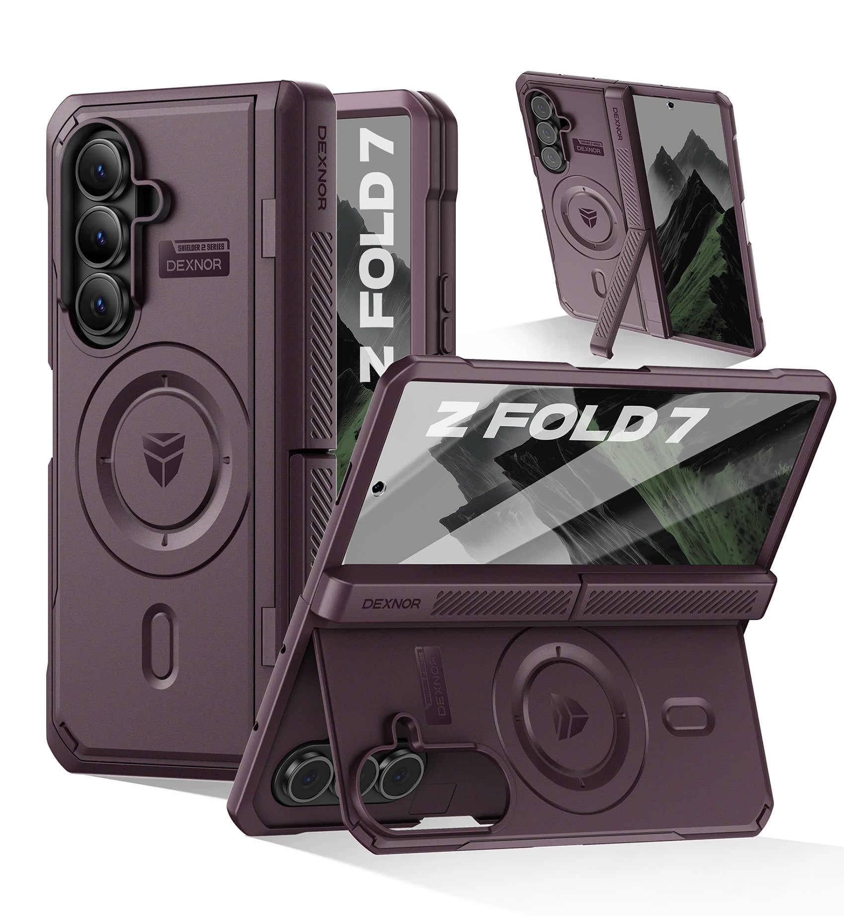 Dexnor Full-Body Case For Samsung Galaxy Z Fold 7 with Dual Kickstands Front Screen Protector Hinge Protection MagSafe Rugged Protective Cover Bumper 6.5 Inch