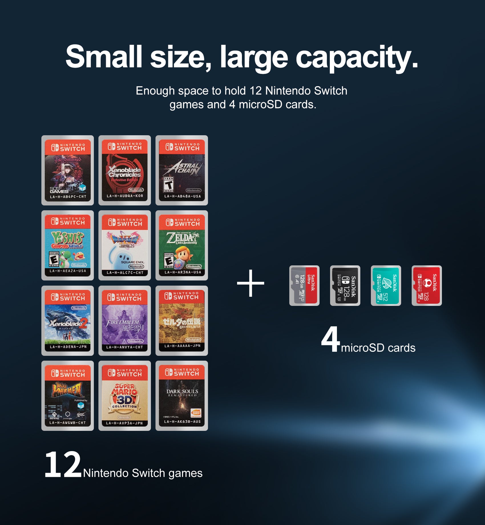 Dexnor Game Card Case for Nintendo Switch OLED Lite Games Portable Shockproof Hard Shell Storage Protective with 4 Foldable Layers Carabiner 12 Game Card Slots 4 Micro SD Card Slots