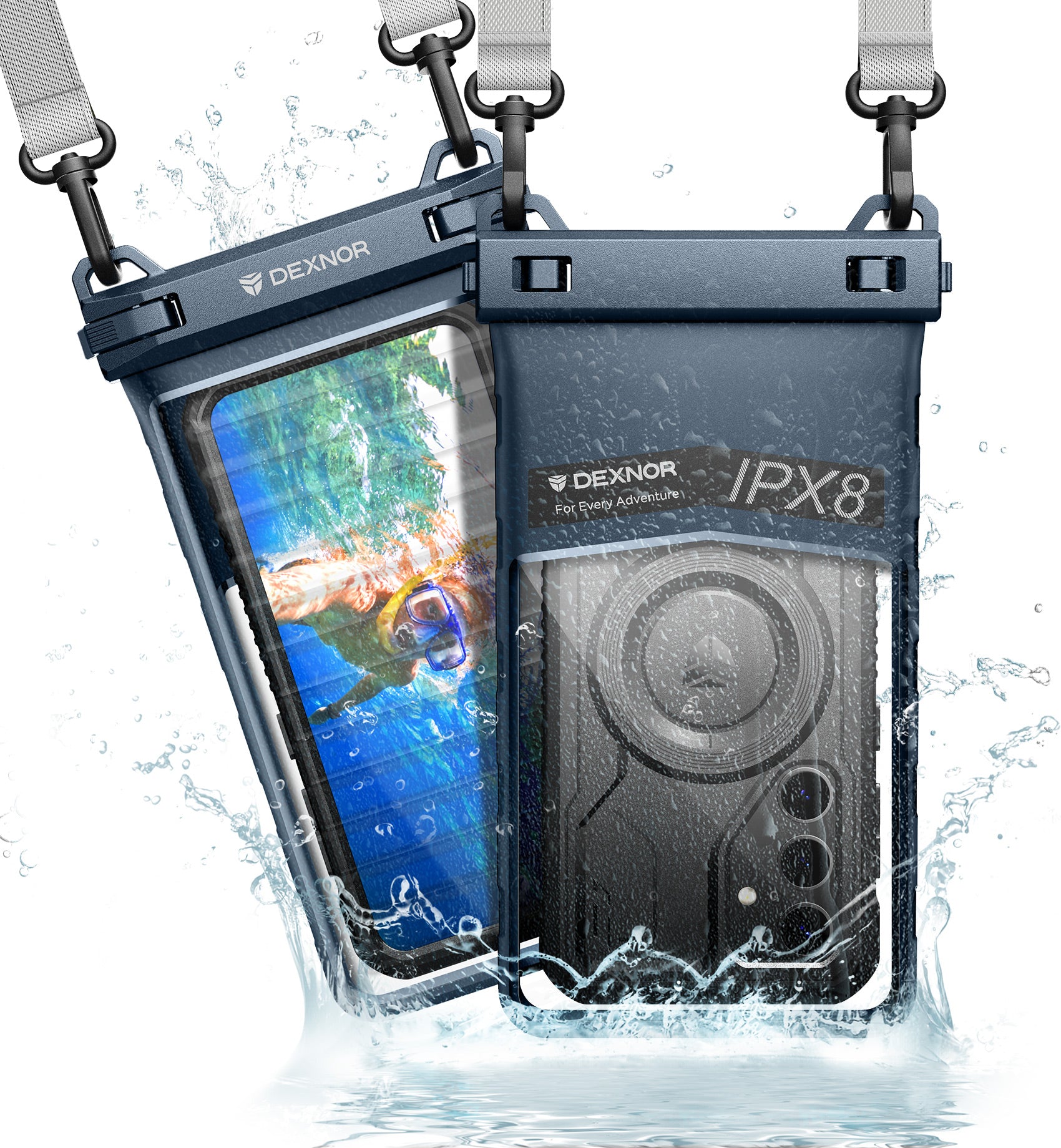 Dexnor IP68 Waterproof Phone Pouch Universal 3D Cellphone Dry Bag Case with Adjustable Double-Hook Lanyard for iPhone 15 14 13 12 Pro Max XS Plus Samsung Galaxy S24 S23 Cell Phone Up to 7.0 inch