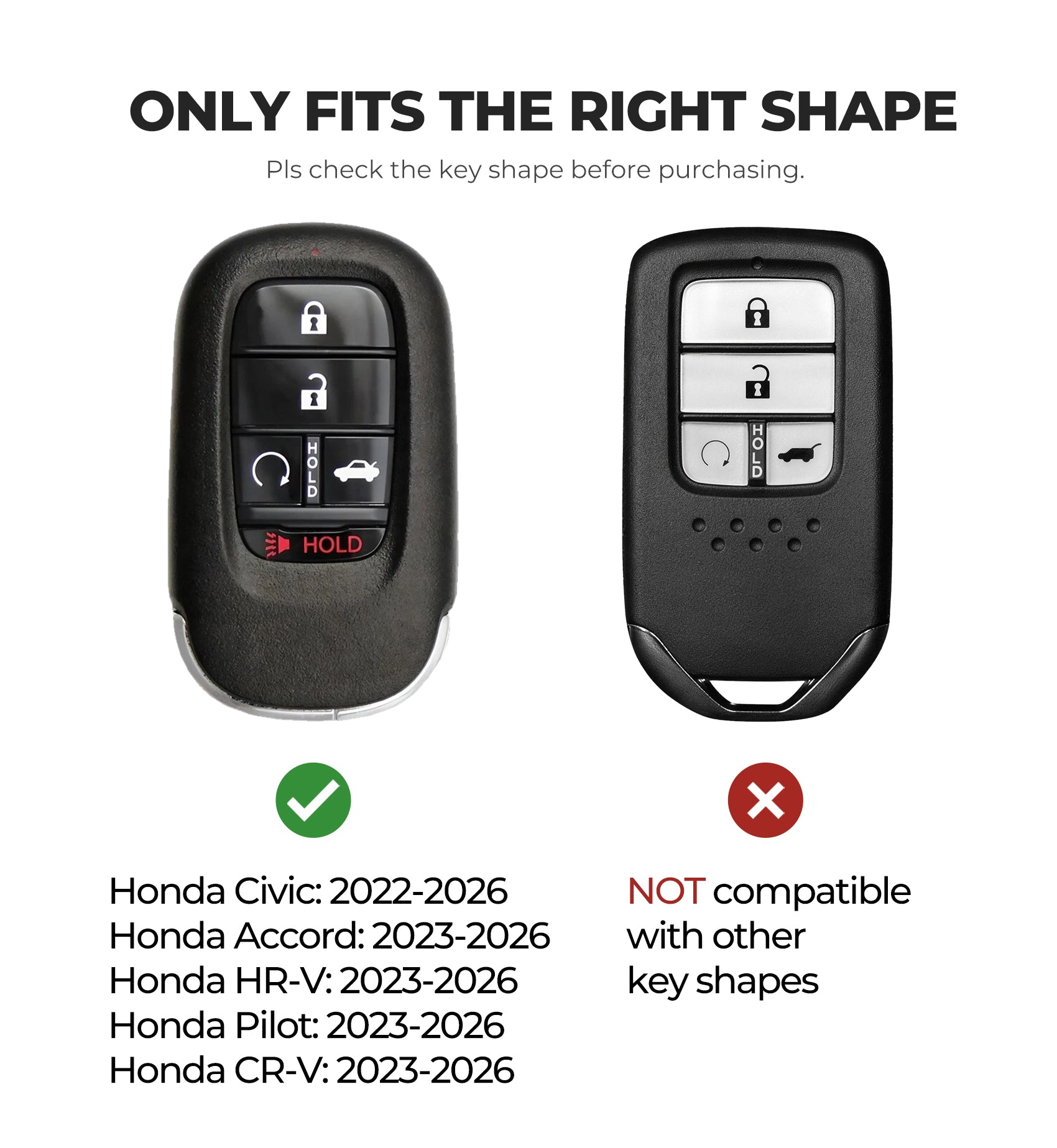 Dexnor Rugged Key Fob Cover with Carabiner Keychain for 5 Buttons Honda 2026-2022 Civic Accord CR-V HR-V Pilot Keyfob Case Protector