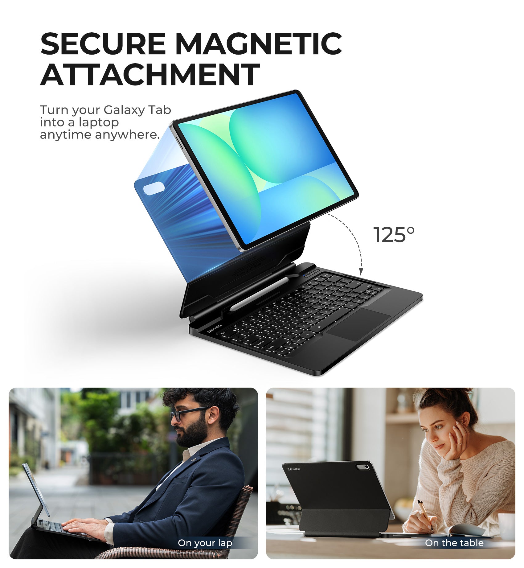 Dexnor Keyboard Case for Samsung Galaxy Tab S10 FE+ Plus 13.1" Floating Cantilever Magnetic Stand Multi-Touch Trackpad Dual Bluetooth Multi-Device Connection Backlit Keyboard S Pen Holder