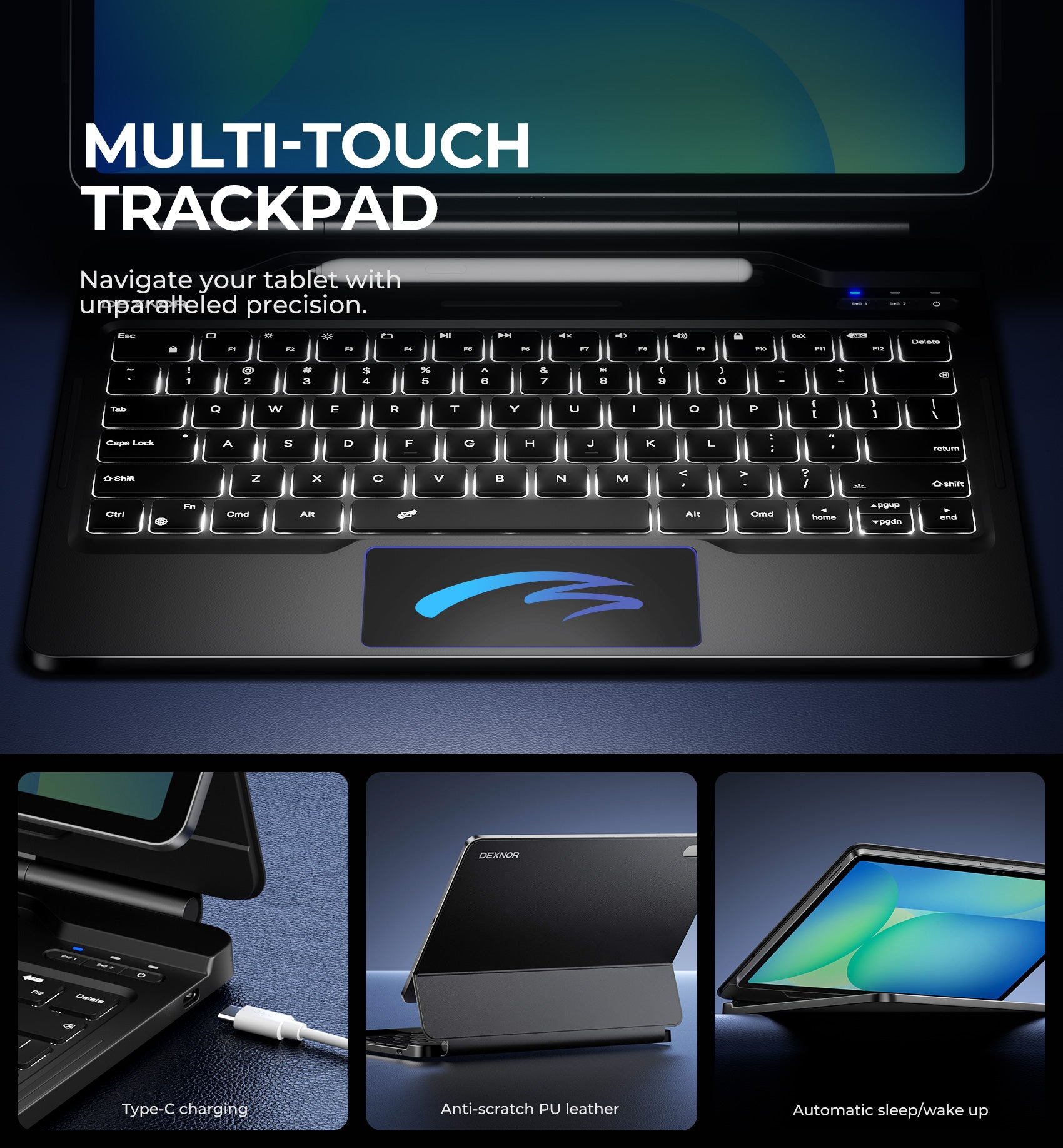 Dexnor Keyboard Case for Samsung Galaxy Tab S10 FE+ Plus 13.1" Floating Cantilever Magnetic Stand Multi-Touch Trackpad Dual Bluetooth Multi-Device Connection Backlit Keyboard S Pen Holder