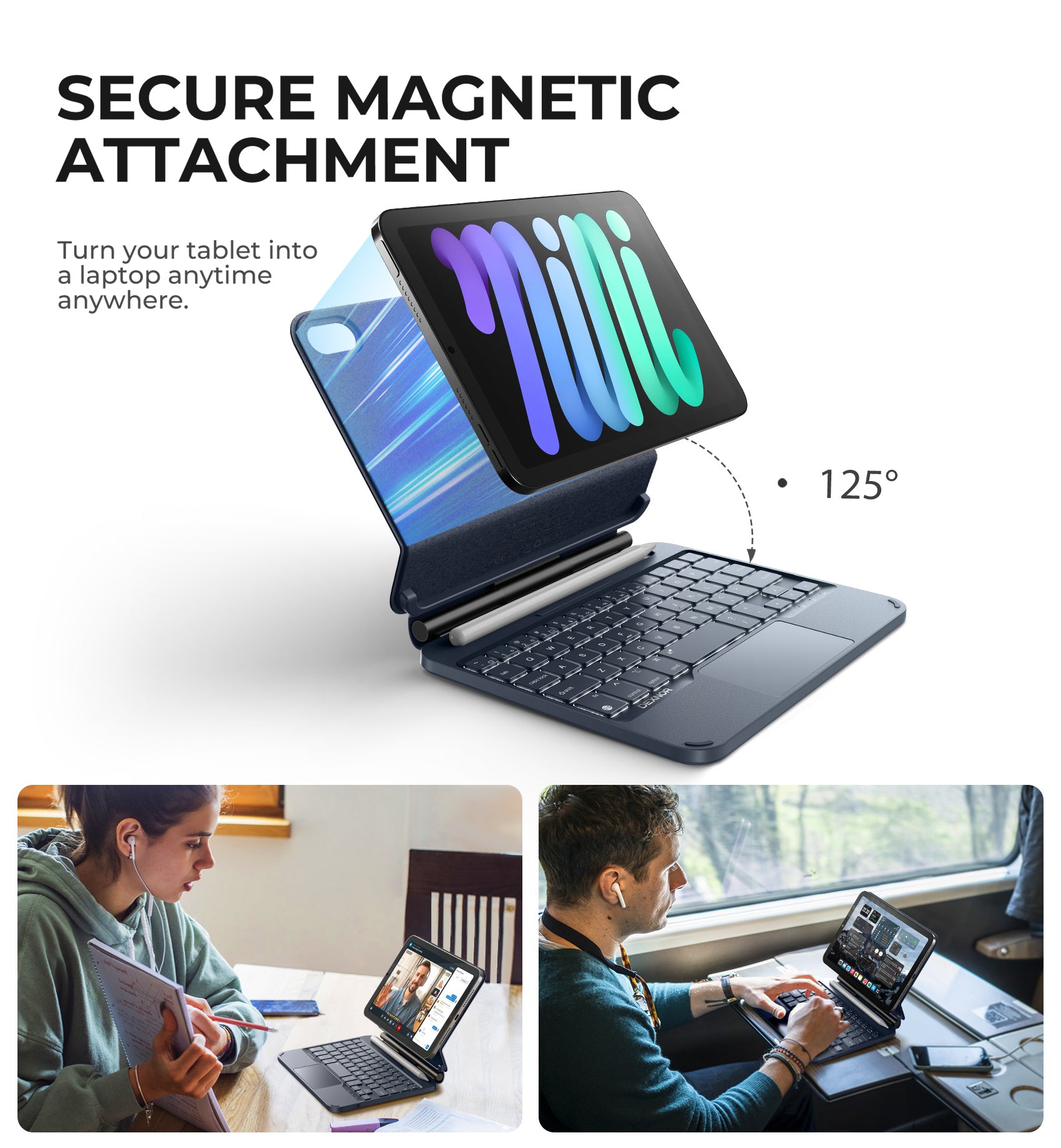 Dexnor Case for iPad Mini 6th Generation 2021 with Keyboard Magnetic Floating Cantilever Stand with Trackpad Pencil Holder Backlit