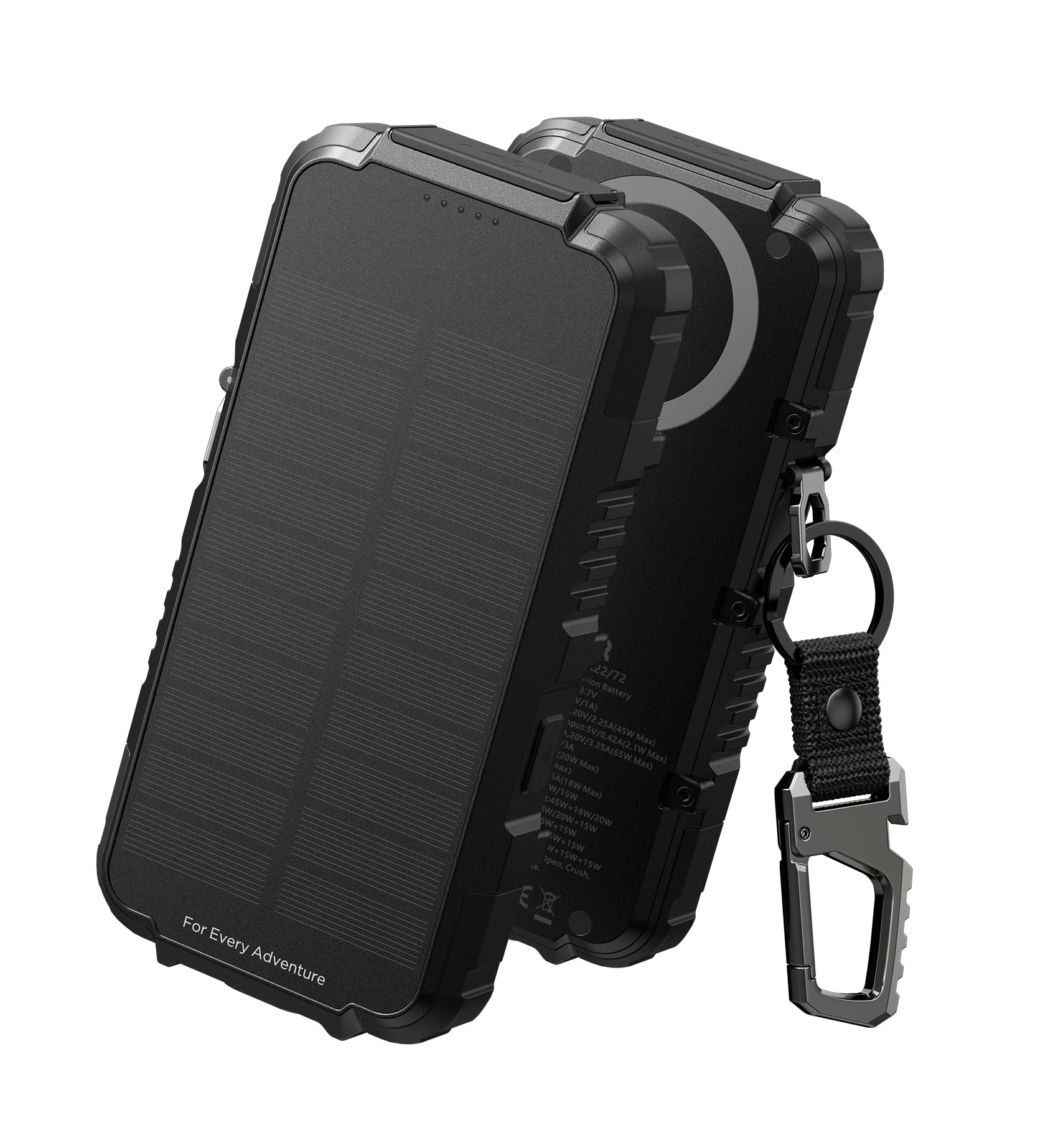 Dexnor Solar Charger Power Bank 27,000mAh, 65W PD3.0 Fast Charging Powerbank Wireless Chargers Flashlight and Carabiner MagSafe