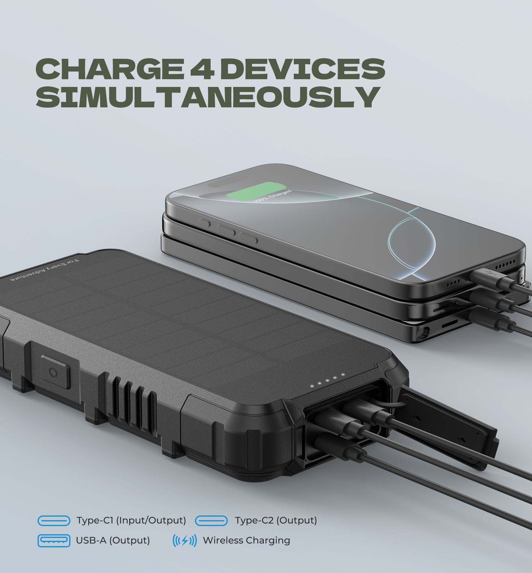 Dexnor Solar Charger Power Bank 27,000mAh, 65W PD3.0 Fast Charging Powerbank Wireless Chargers Flashlight and Carabiner MagSafe