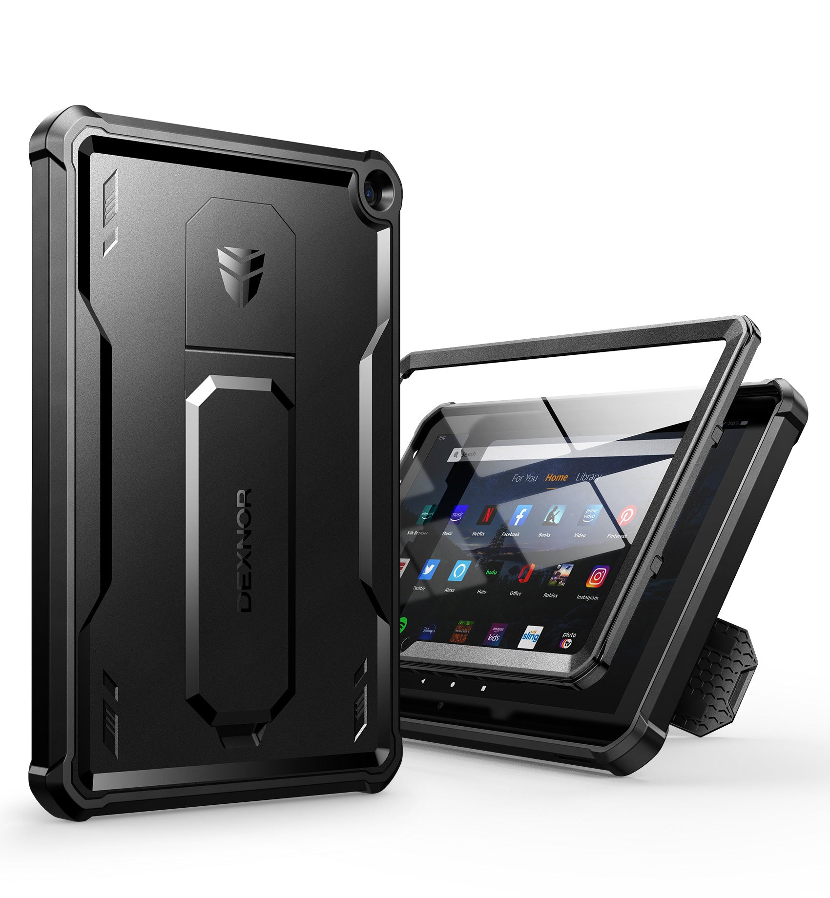Dexnor Tablet Case for Amazon Fire HD 10 Plus 10.1" Only Fit 11th Gen 2021 Release Built in Screen Protector Kickstand Heavy Duty Shockproof Full Body Protective Cover