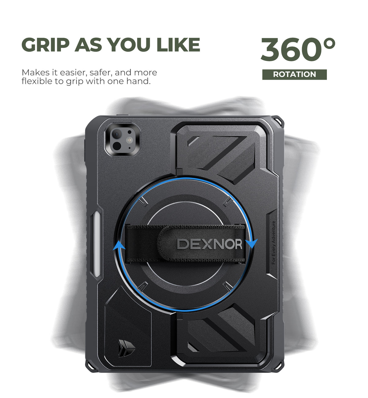 Dexnor Tablet Case for iPad Pro 11 inch M5 2025/M4 2024, Rugged with 360° Rotating Hand Strap Screen Protector Pencil Holder Shockproof Full-Body Cover