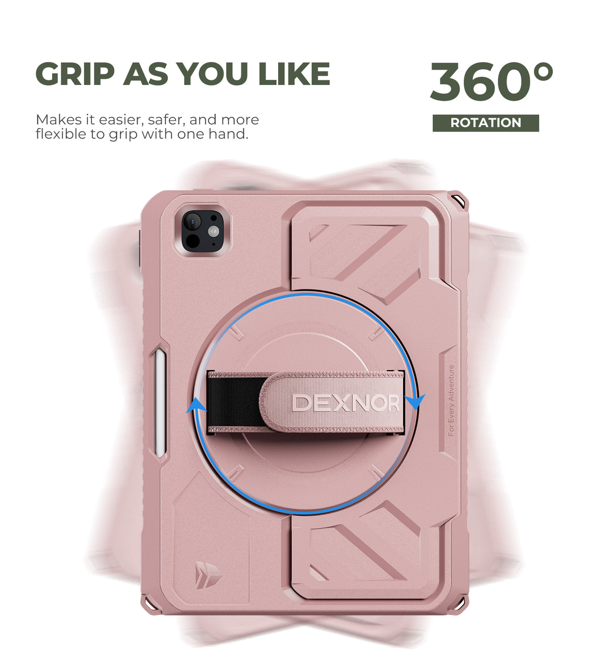 Dexnor Tablet Case for iPad Pro 11 inch M5 2025/M4 2024, Rugged with 360° Rotating Hand Strap Screen Protector Pencil Holder Shockproof Full-Body Cover