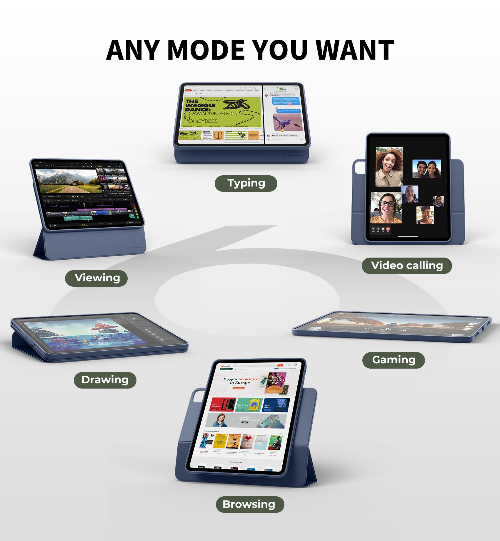 Dexnor Tablet Case for iPad Pro 13 Inch (M5/M4) 2025/2024 Magnetic Floating Removable Protective Cover Adjustable Portrait/Landscape Stand with Raised Screen View Multiple Angles