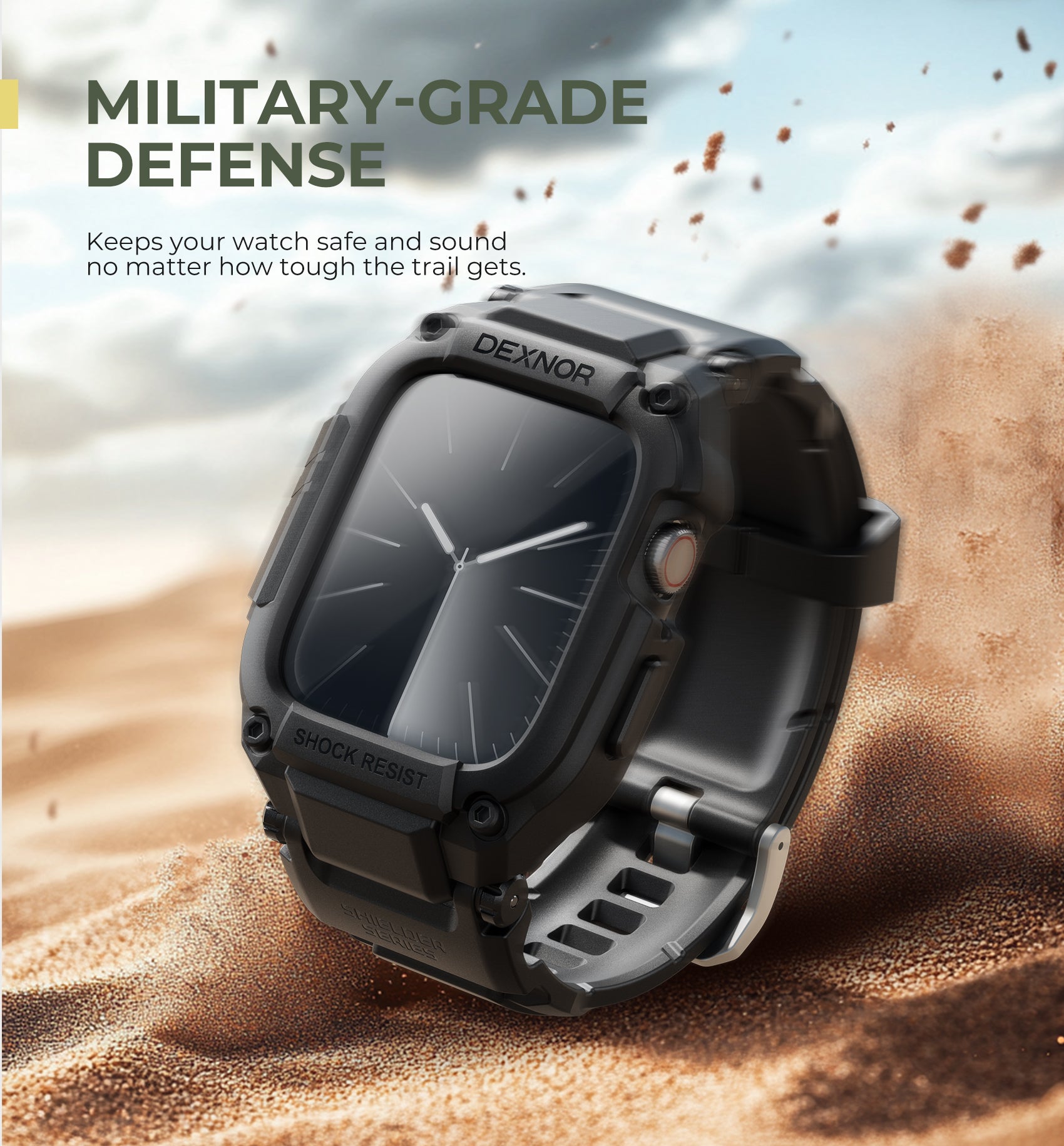 Dexnor Watch Band with Case for Apple Watch Series 9 45mm Series 8 45mm Series 7 45mm Built-in 2 Sets Tempered Glass Screen Protector Snap-on Cover with Band