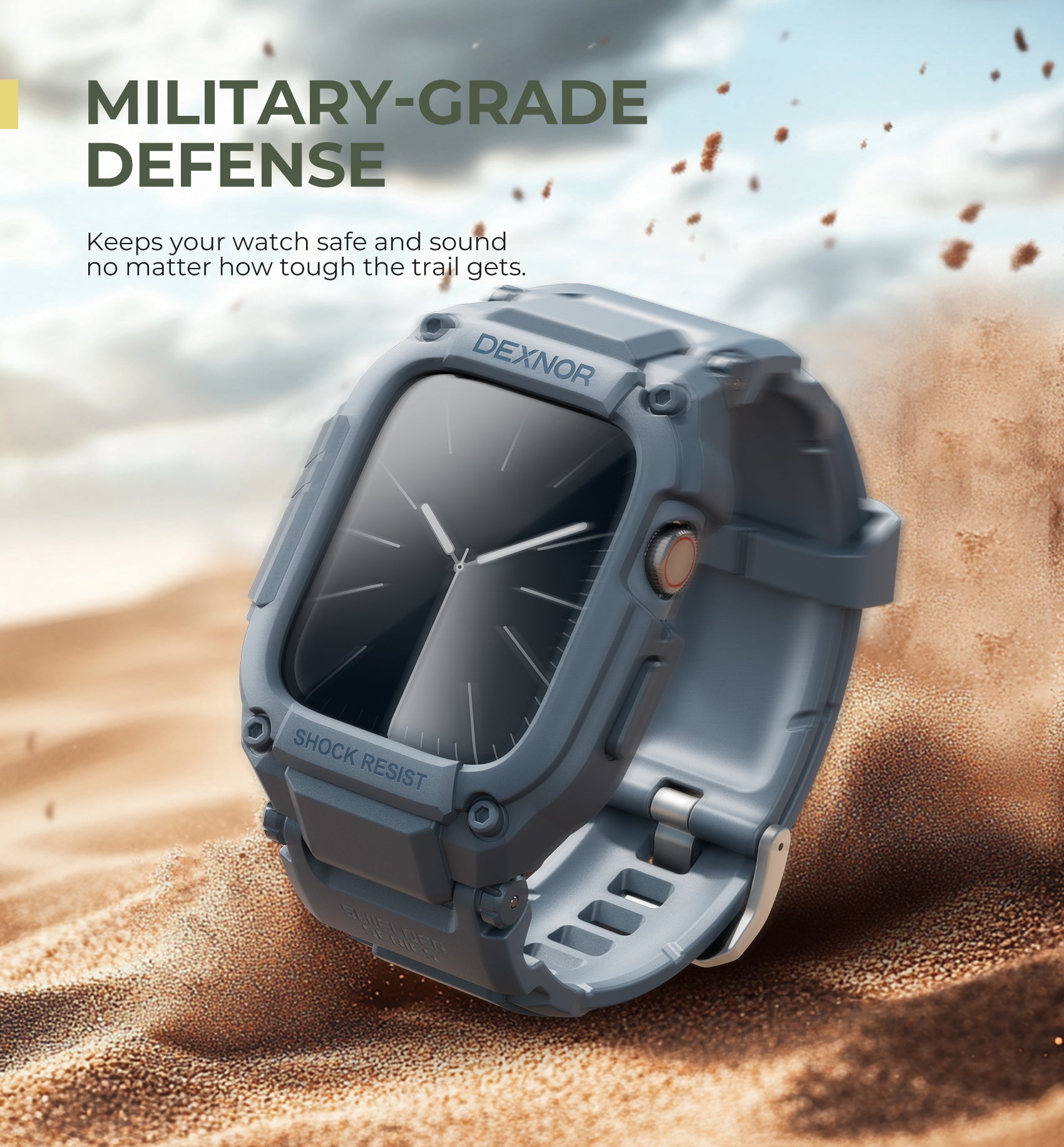 Dexnor Watch Band with Case for Apple Watch Series 9 45mm Series 8 45mm Series 7 45mm Built-in 2 Sets Tempered Glass Screen Protector Snap-on Cover with Band