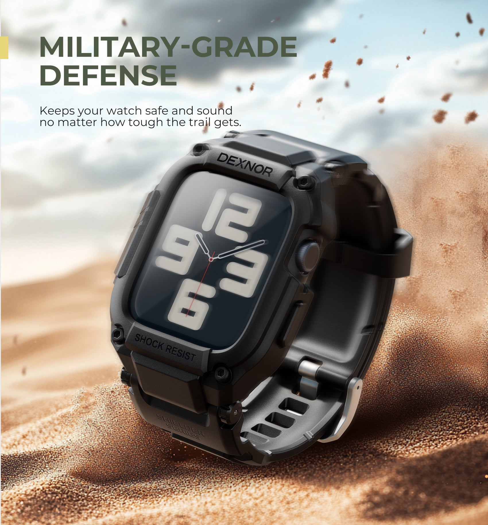 Dexnor Watch Band with Case for Apple Watch Series SE2 44mm Series SE 44mm Series 6 44mm Series 5 44mm Series 4 44mm Built-in 2 Sets Tempered Glass Screen Protector Snap-on Cover with Band