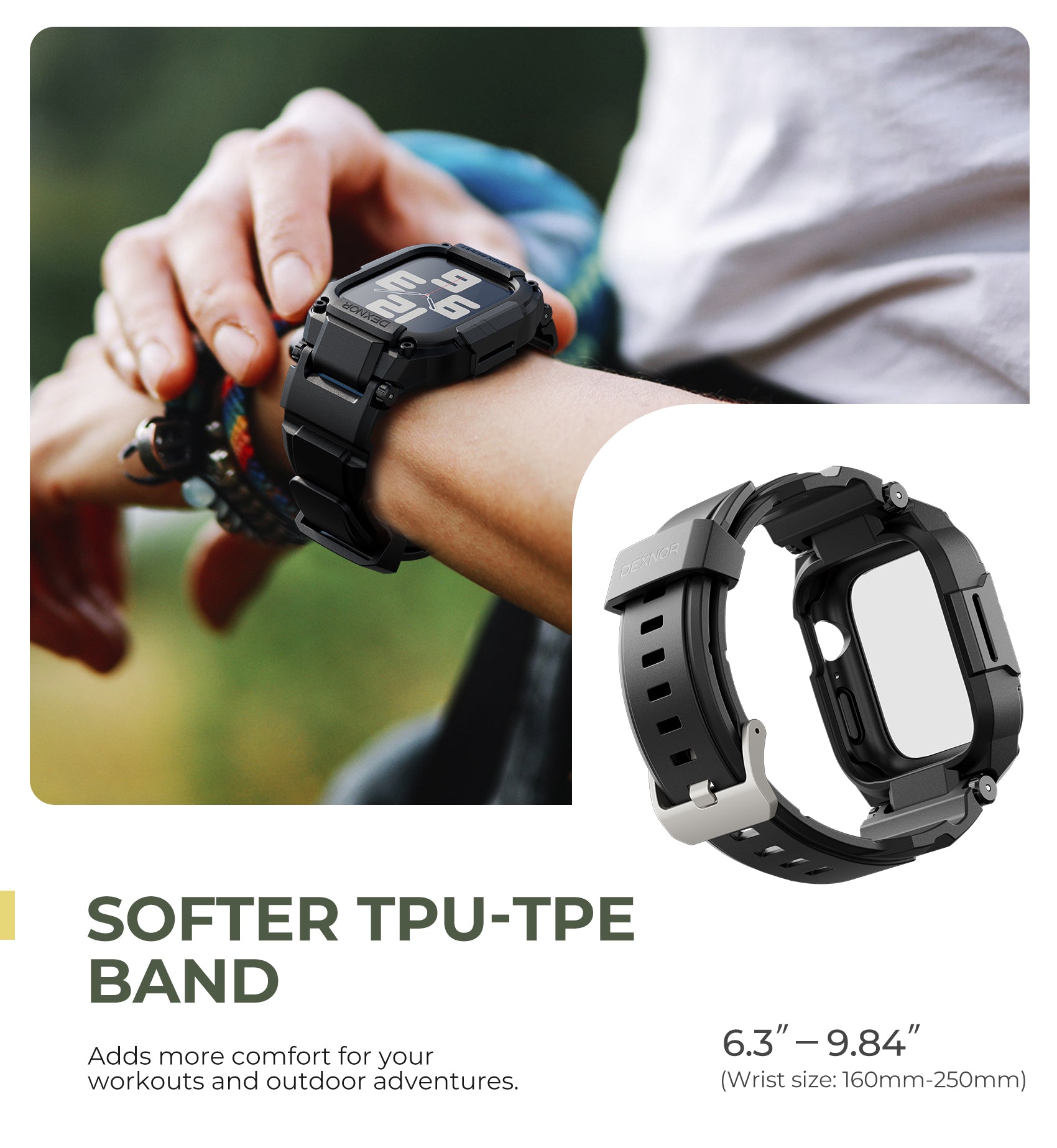 Dexnor Watch Band with Case for Apple Watch Series SE2 44mm Series SE 44mm Series 6 44mm Series 5 44mm Series 4 44mm Built-in 2 Sets Tempered Glass Screen Protector Snap-on Cover with Band