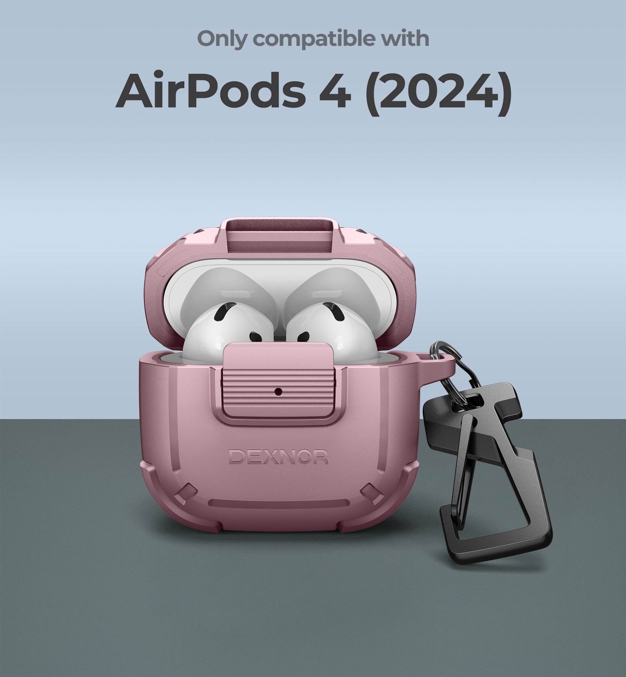 Dexnor Case for AirPods 4th Generation 2024 with Drop-Proof Lock Shockproof Rugged Bumper Cases Carabiner & Keyring & Cleaner Kit Black