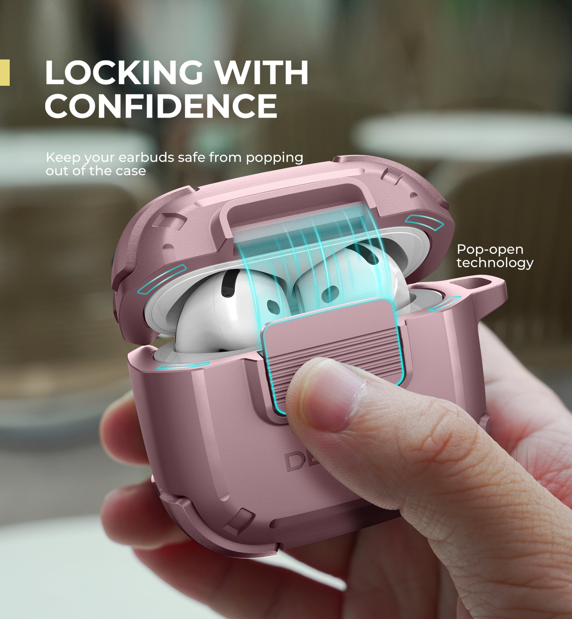 Dexnor Case for AirPods 4th Generation 2024 with Drop-Proof Lock Shockproof Rugged Bumper Cases Carabiner & Keyring & Cleaner Kit Black