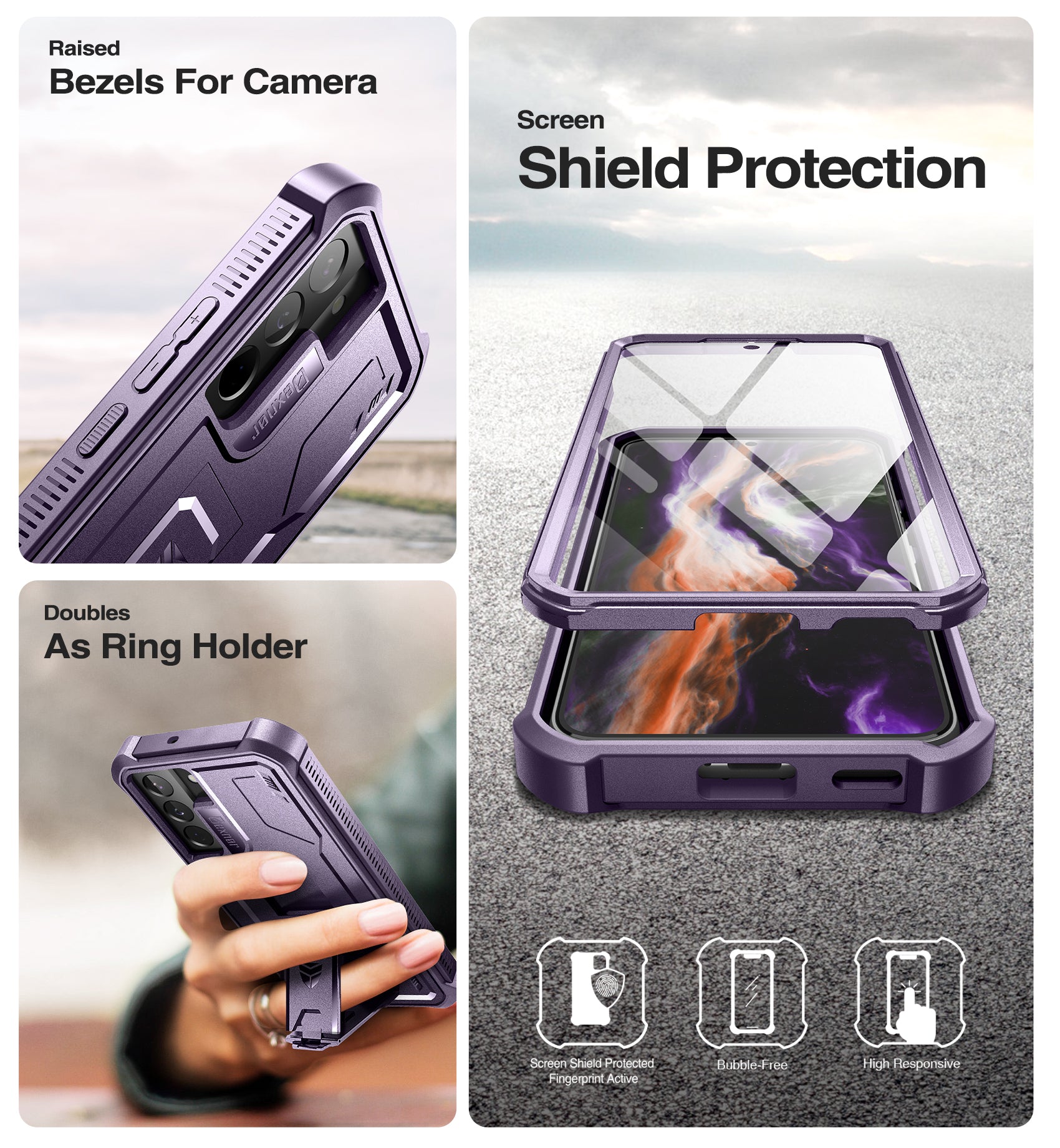 Dexnor Case for Samsung Galaxy S22 With Single Screen Protector Full Body Bumper Kickstand Heavy-duty Shockproof Rugged Cover.