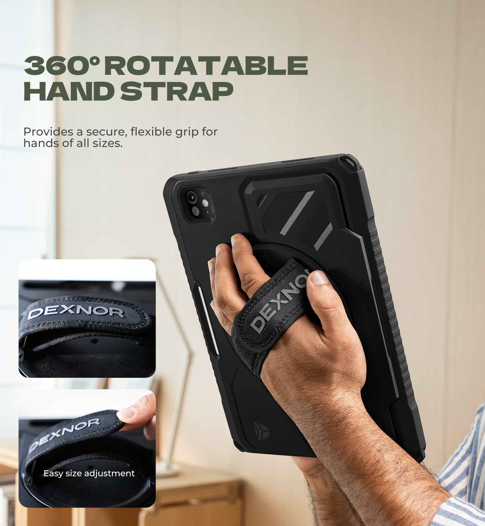 Dexnor Tablet Case for iPad Pro 11 inch M5 2025/M4 2024, Rugged with 360° Rotating Hand Strap Screen Protector Pencil Holder Shockproof Full-Body Cover