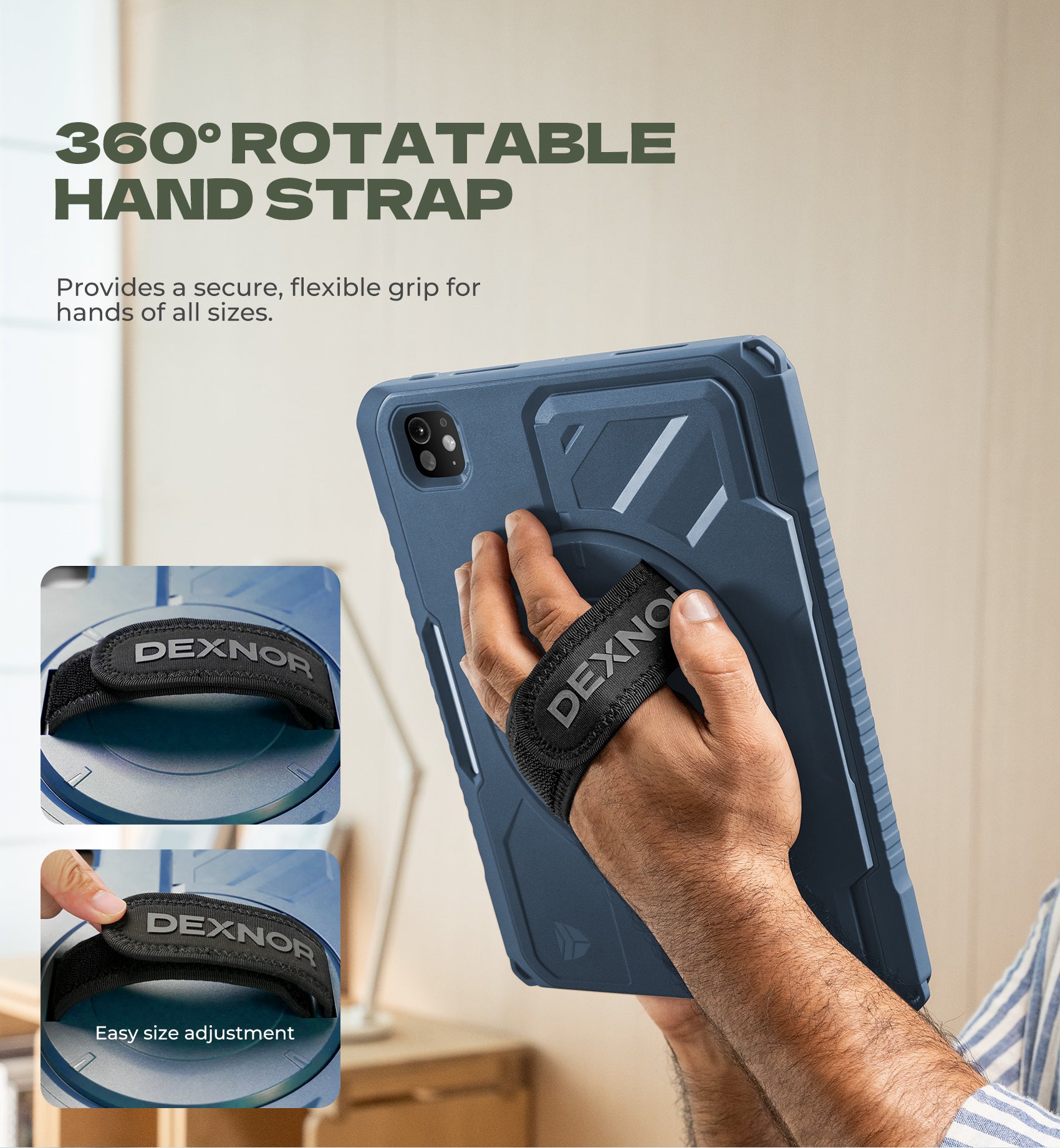 Dexnor Tablet Case for iPad Pro 11 inch M5 2025/M4 2024, Rugged with 360° Rotating Hand Strap Screen Protector Pencil Holder Shockproof Full-Body Cover