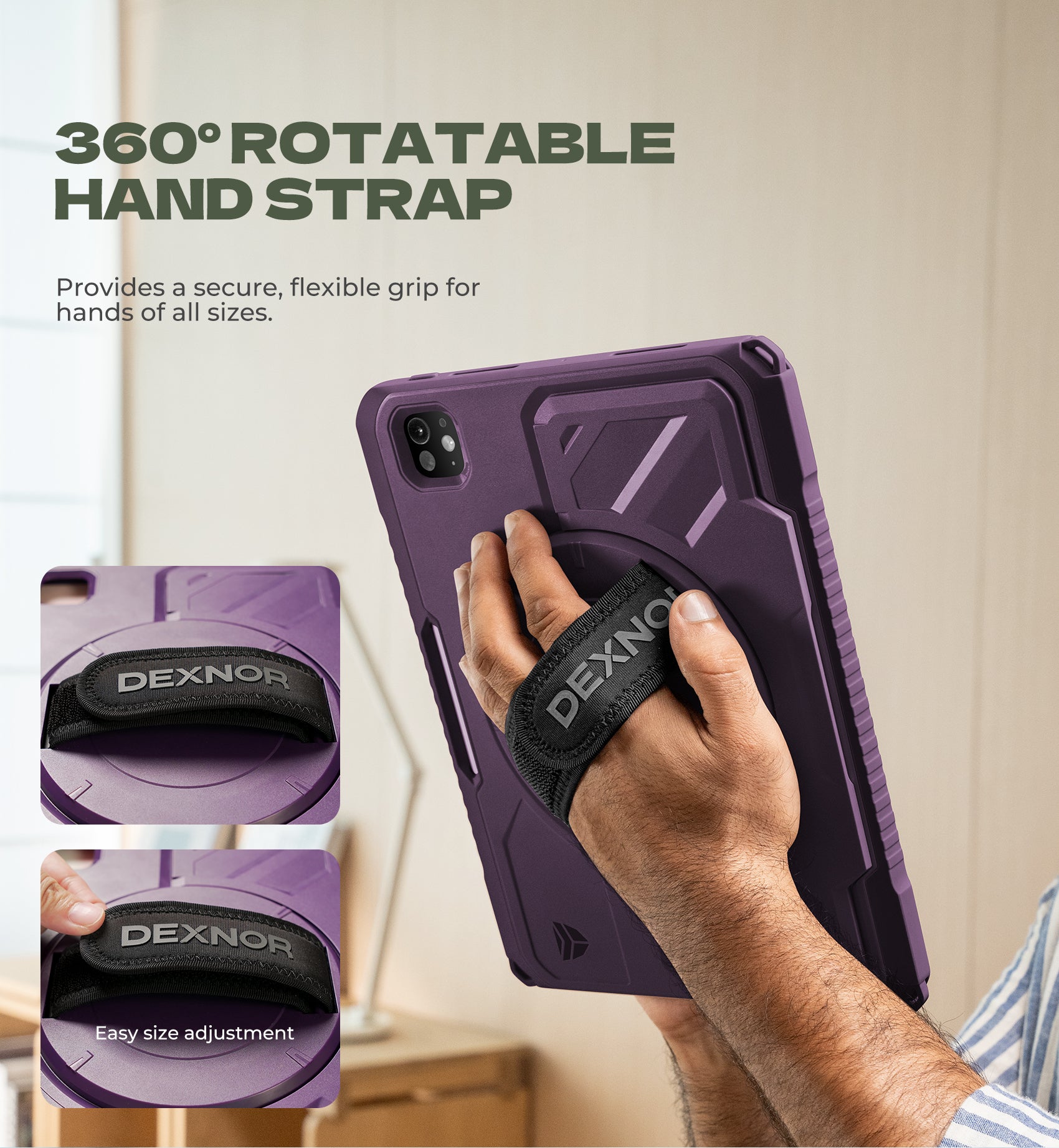 Dexnor Tablet Case for iPad Pro 11 inch M5 2025/M4 2024, Rugged with 360° Rotating Hand Strap Screen Protector Pencil Holder Shockproof Full-Body Cover