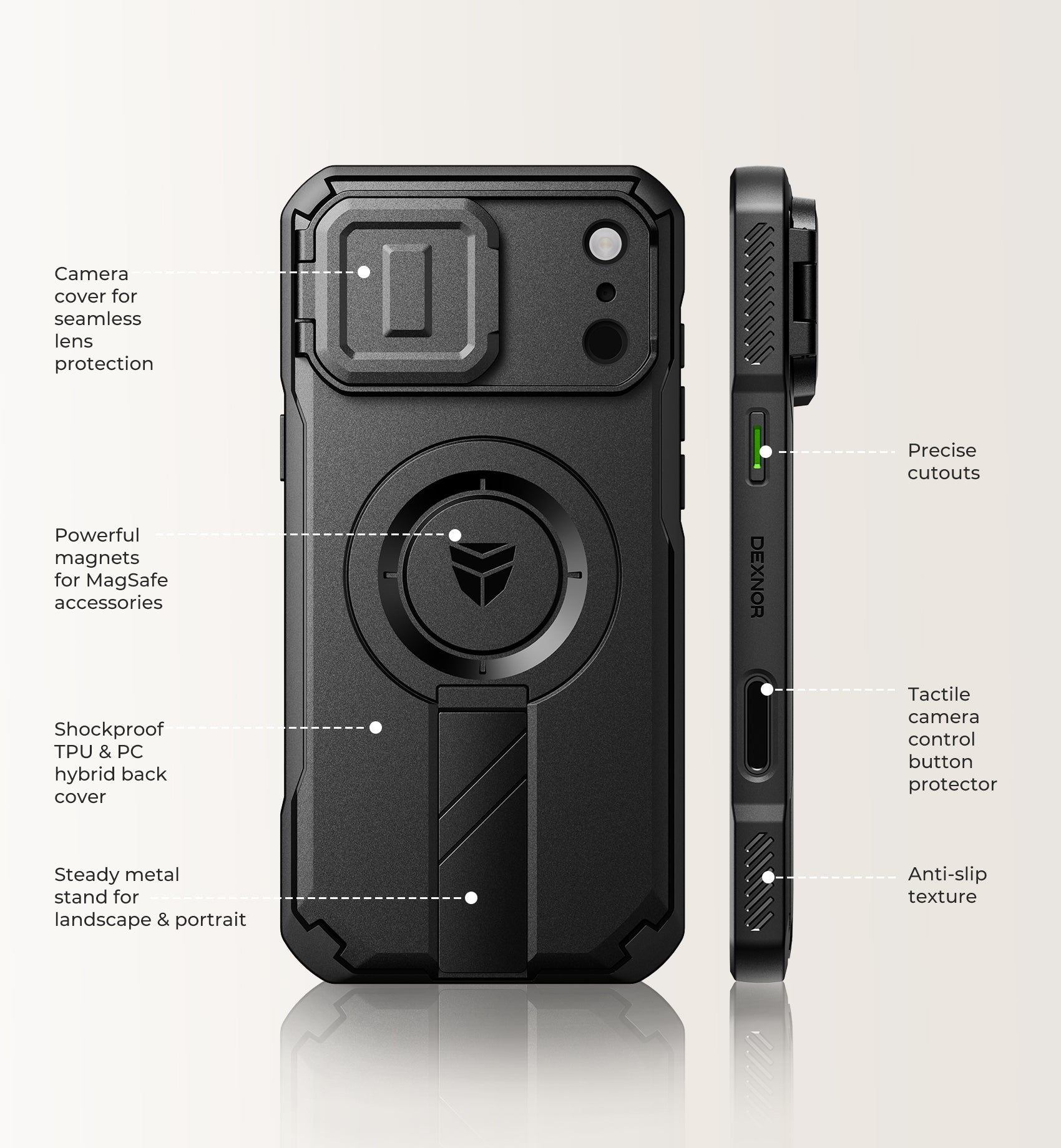 Dexnor Case for iPhone 17 Pro Max Flip Camera Cover Kickstand Camera Control Cover Compatible with MagSafe Heavy-Duty Rugged Shockproof Cover 6.9 inch