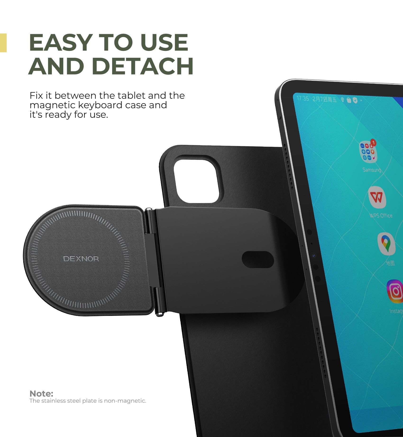 Dexnor Magnetic Phone Holder for Magic Keyboard, Compatible with Magsafe and Non-Magsafe Phone, Slim Portable Foldable Productivity Stand Mount for iPad/Samsung Magnetic Keyboard Cases